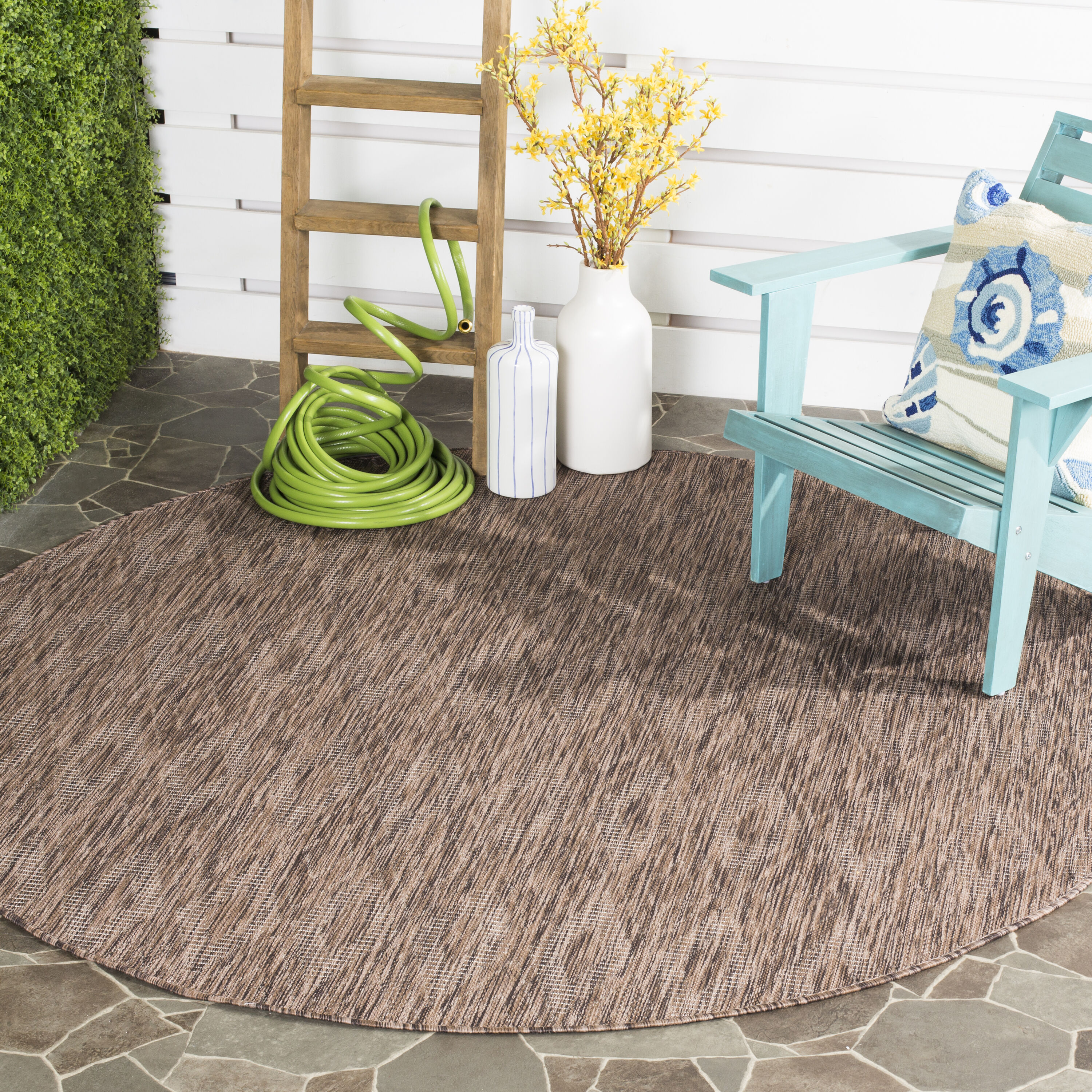 Safavieh CY8522-36322-4R Courtyard 4 x 4 (ft) Loomed Synthetic Brown/Brown Round Indoor/Outdoor Geometric Southwestern Area rug