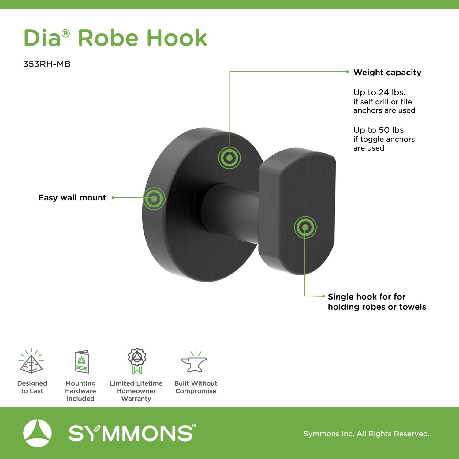 Symmons 353RH-MB Robe-Hooks - View #4
