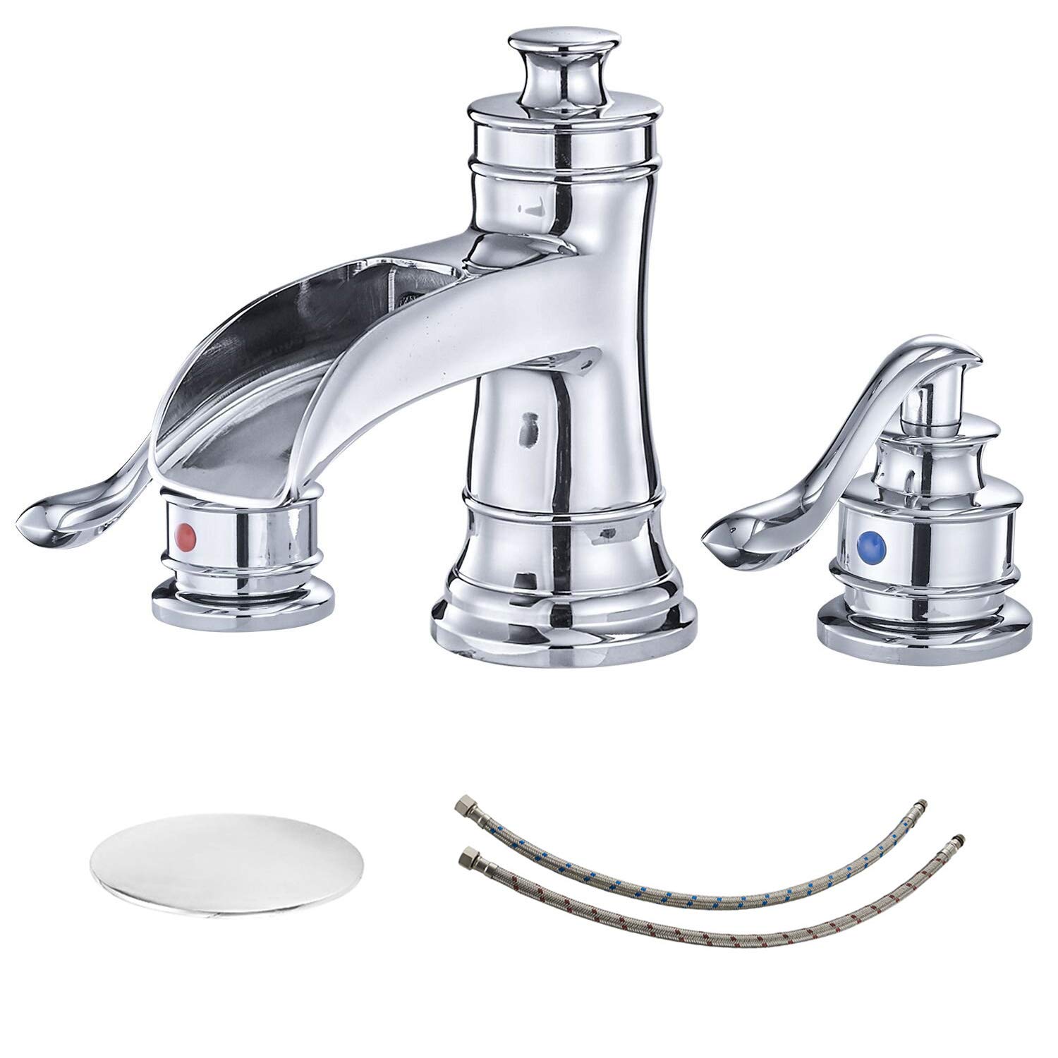 BWE A-96556-C-S-2 Polished Chrome Widespread 2-handle WaterSense Waterfall Commercial/Residential Handle Bathroom Sink Faucet with Drain