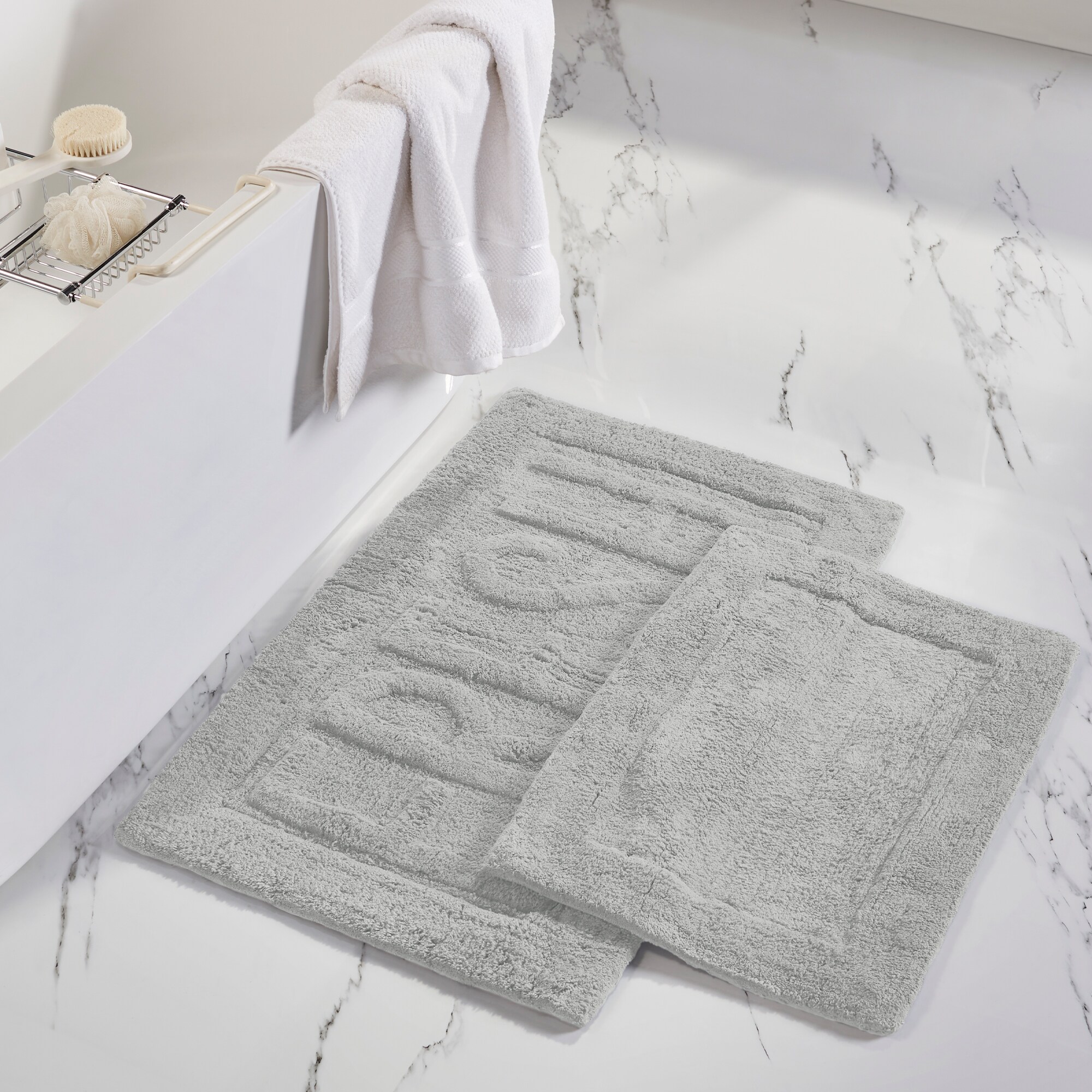 Amrapur Overseas 5BTFR2PE-CLD-ST Sculpted Bath Mat Set 24-in x 17-in Cloud Cotton Bath Mat Set