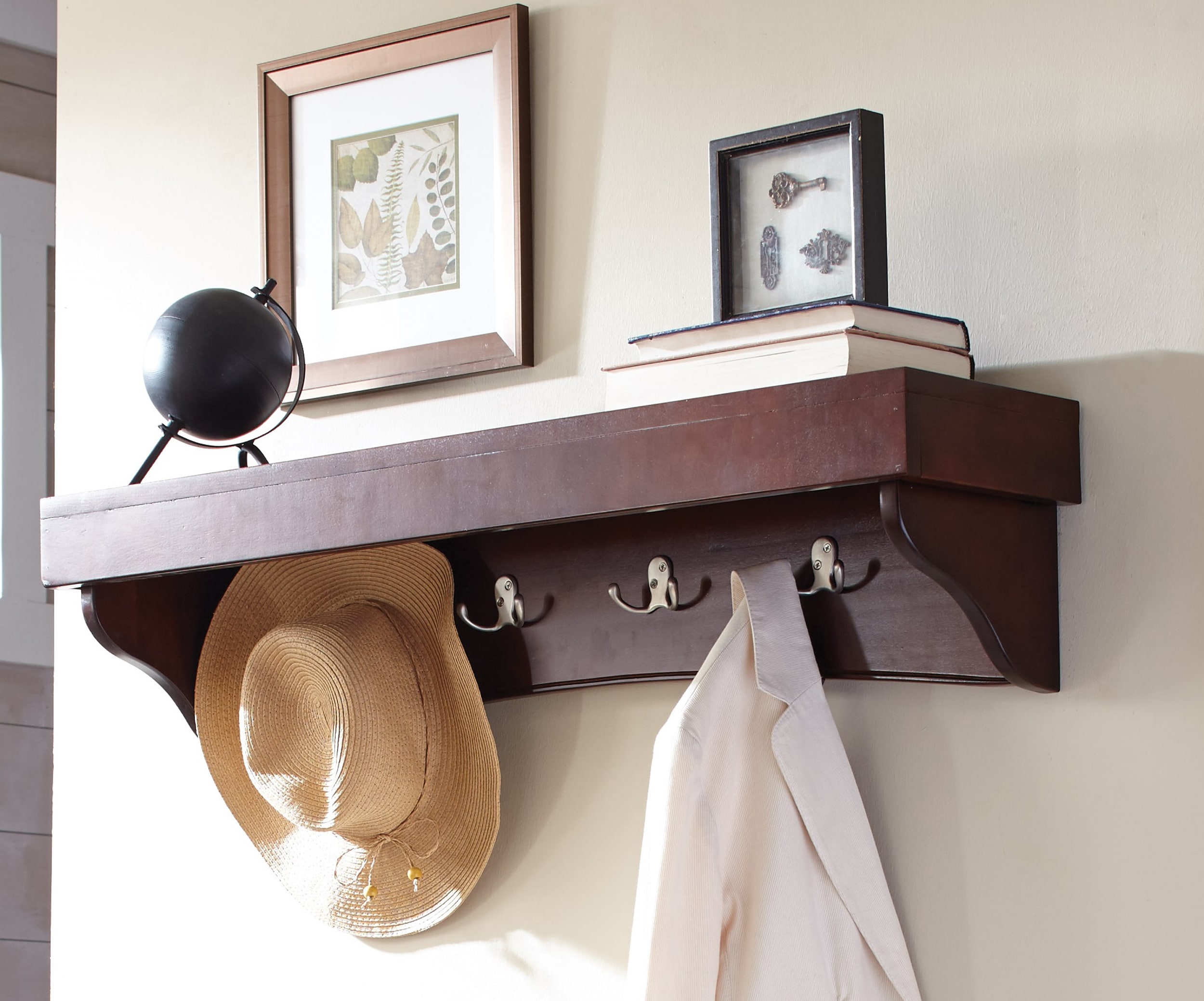 Espresso Shaker Cottage Coat Hooks with Tray Shelf