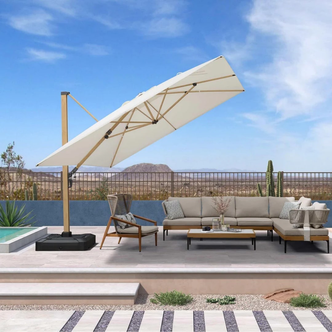 PURPLE LEAF LS06MEB11-CR 11-ft Aluminum Off-white No-tilt Cantilever Patio Umbrella