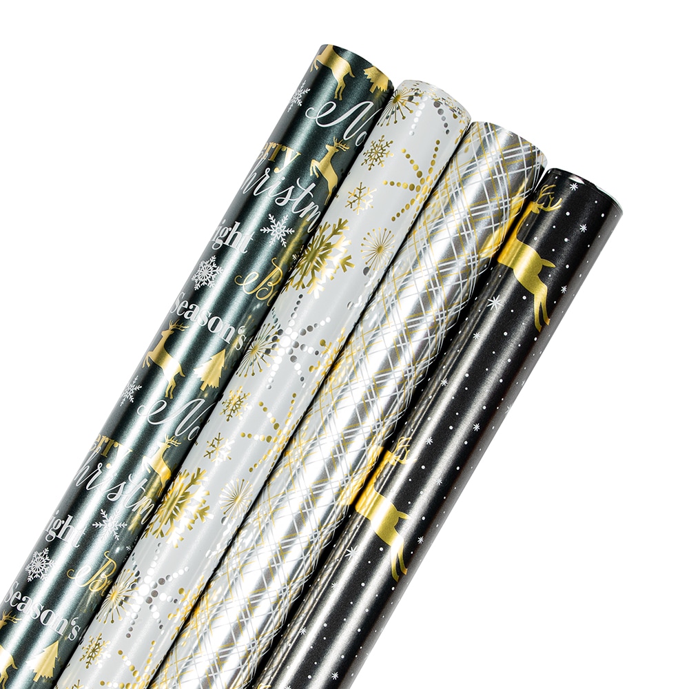 JAM Christmas Foil Wrapping Paper, 25 Sq ft, 1/Pack, Silver with Blue Trees  Gift Wrap