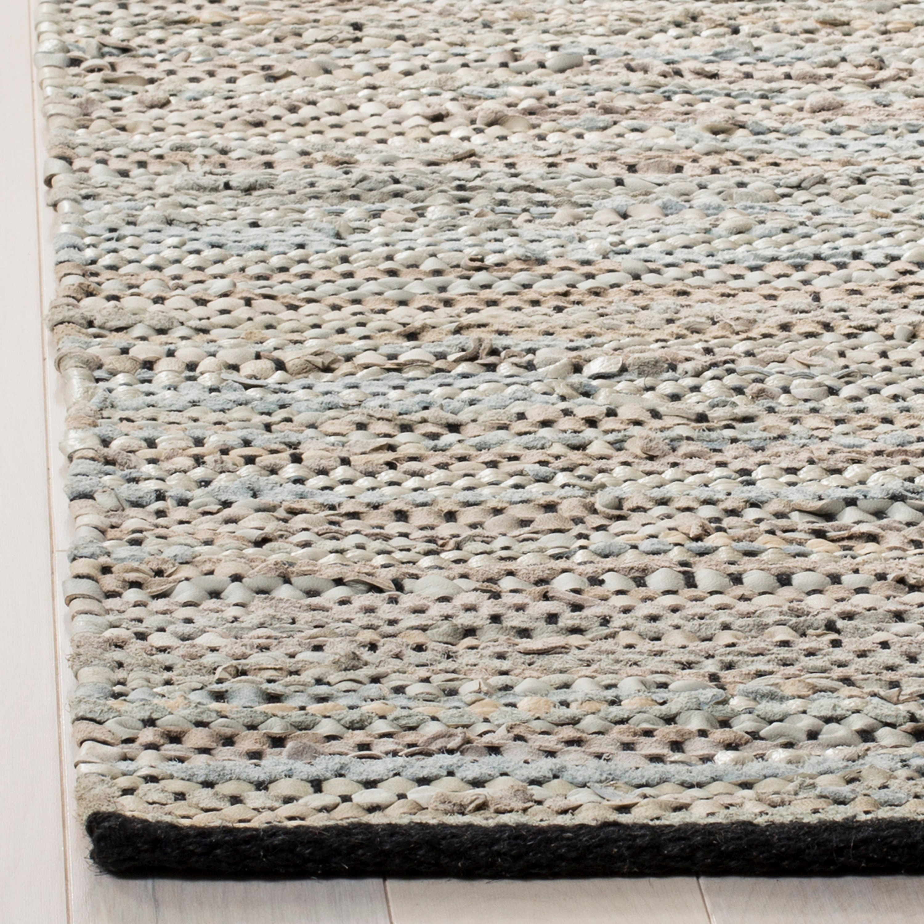 Beige Handwoven Leather 5' x 8' Area Rug