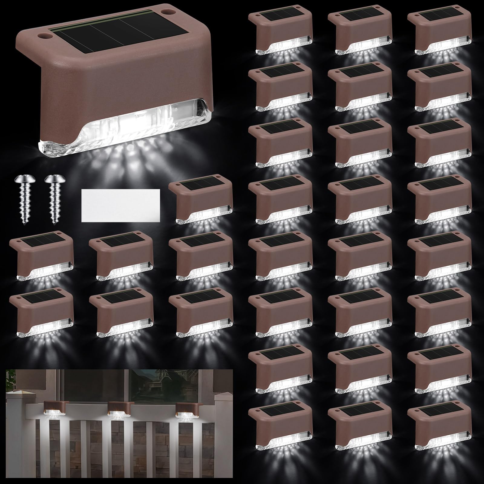 KIWDZFU  32 Pcs Solar Deck Lights Outdoor Waterproof LED Solar Step Fence Lights for Stairs Step Railing Patio Driveway Garden Pathway and Yard