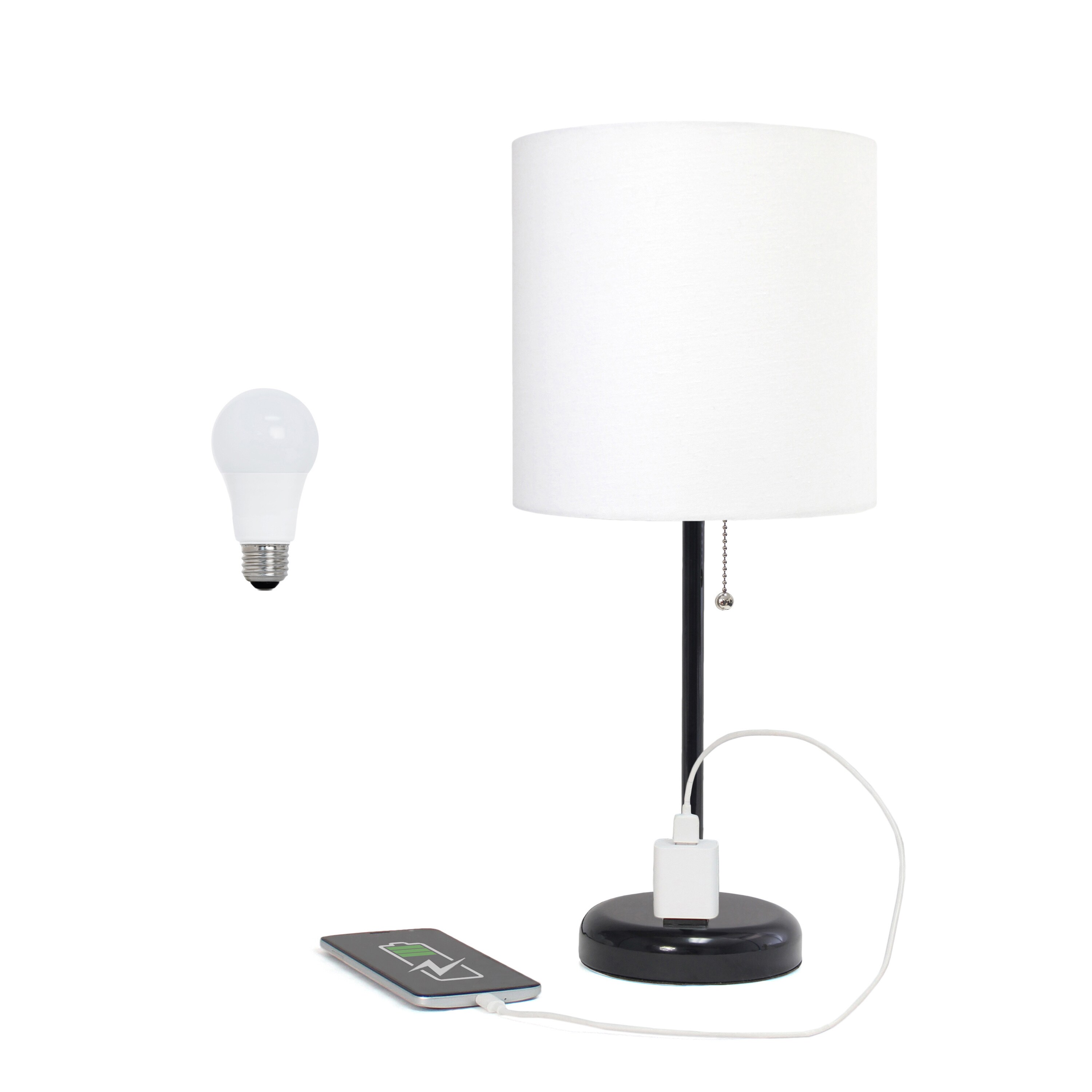 Creekwood Home CWT-2008-BA-LB Oslo 19.5-in White LED Pull-chain Table Lamp with Fabric Shade