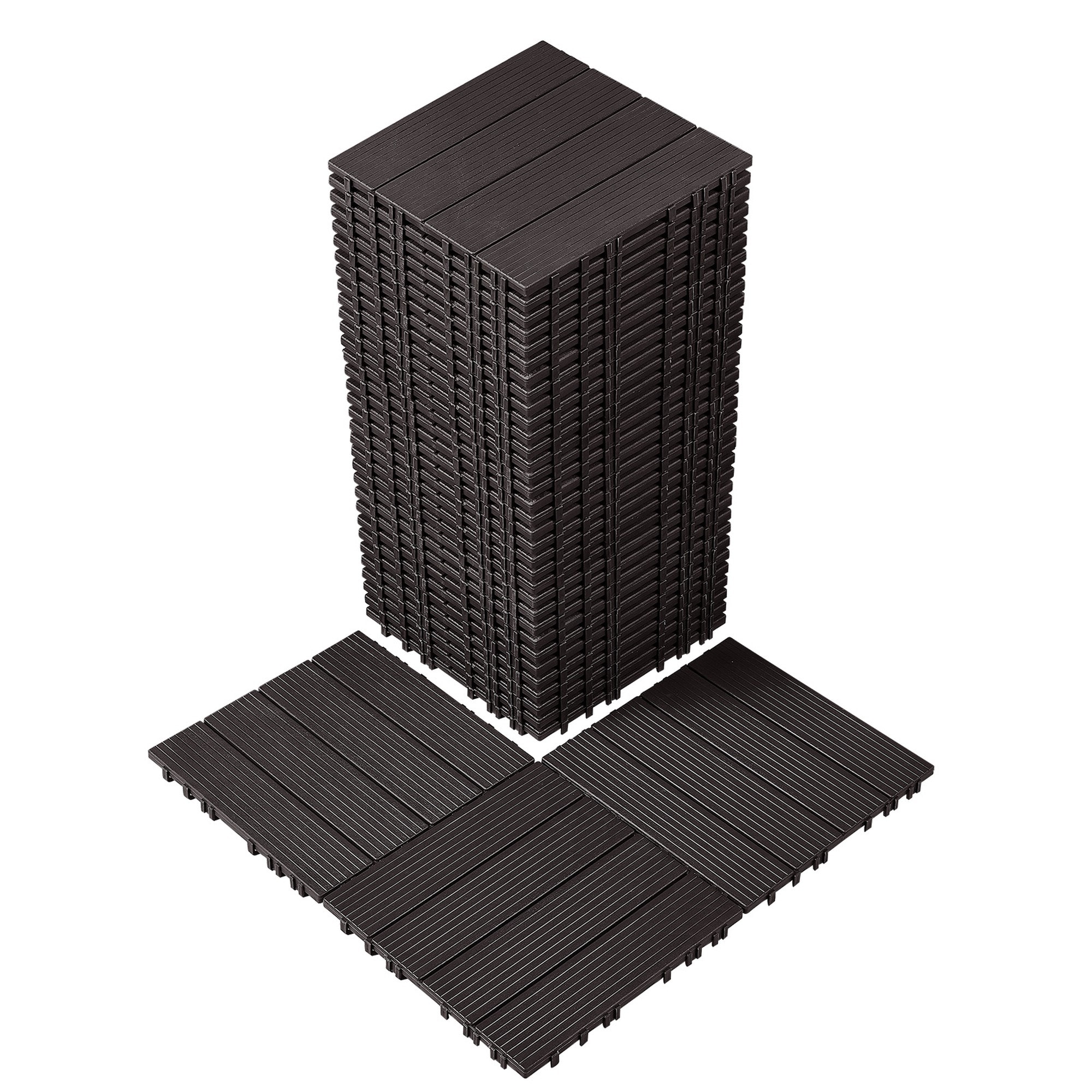 Wudkey Dark Brown 36 Pack Interlocking Outdoor Deck Tiles Waterproof Plastic Patio Flooring for Balcony Porch Poolside Backyard and Indoor Wet Areas