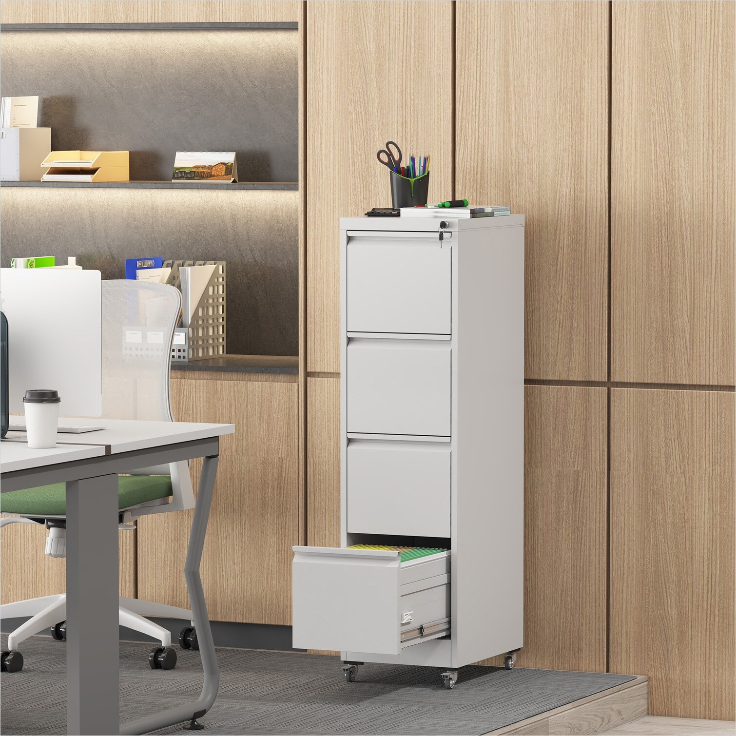 Naturefalls Vertical file cabinet in classic white metal with four ...