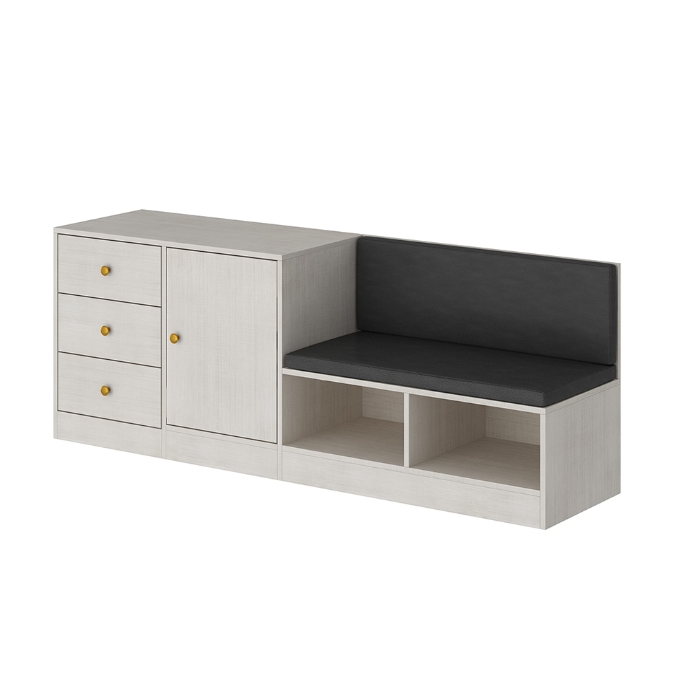 Homsee V-KF150187-01 Modern Storage Bench with Cushion Entryway Bench with 3 Drawers 2 Open Shelves Shoe Bench with Door Adjustable Shelf for Entryway Living Room