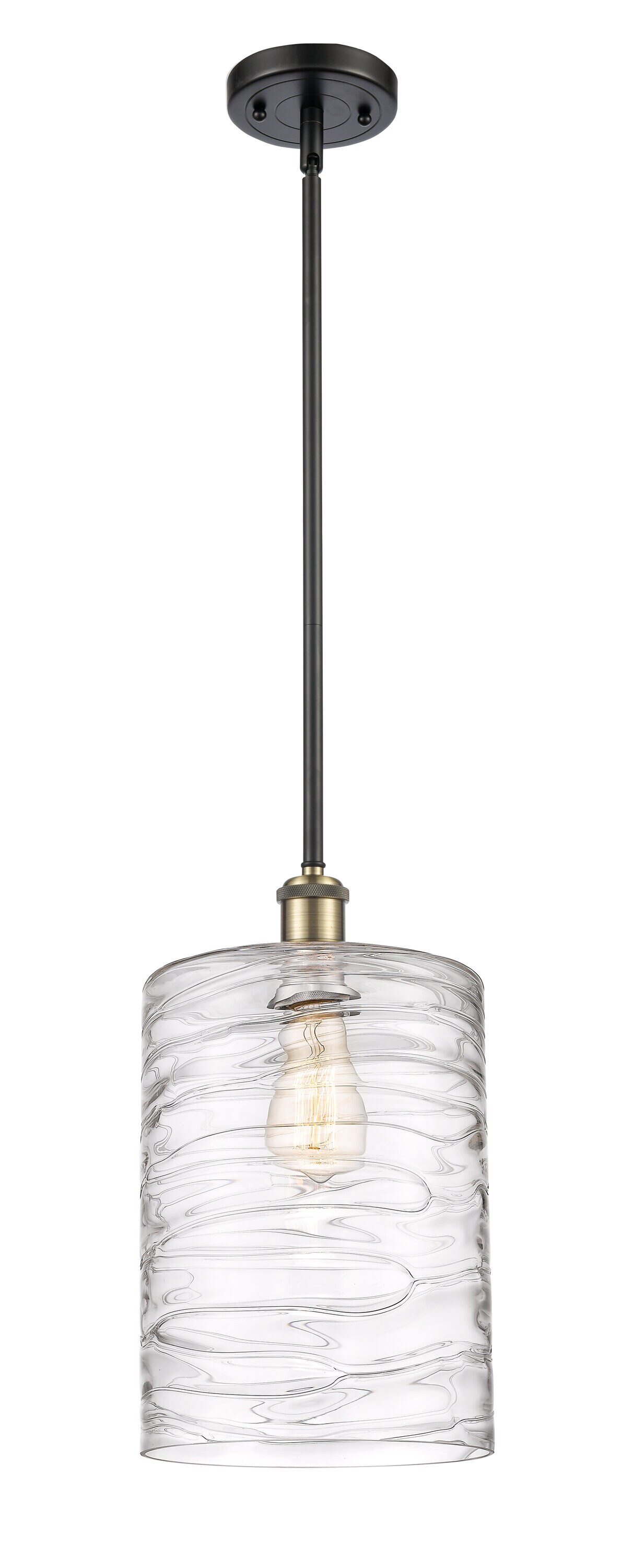 Innovations Lighting 516-1S-BAB-G1113-L Cobbleskill 1 -Light Deco Swirl, Black Antique Brass Industrial Textured glass Drum Medium Hanging Pendant light