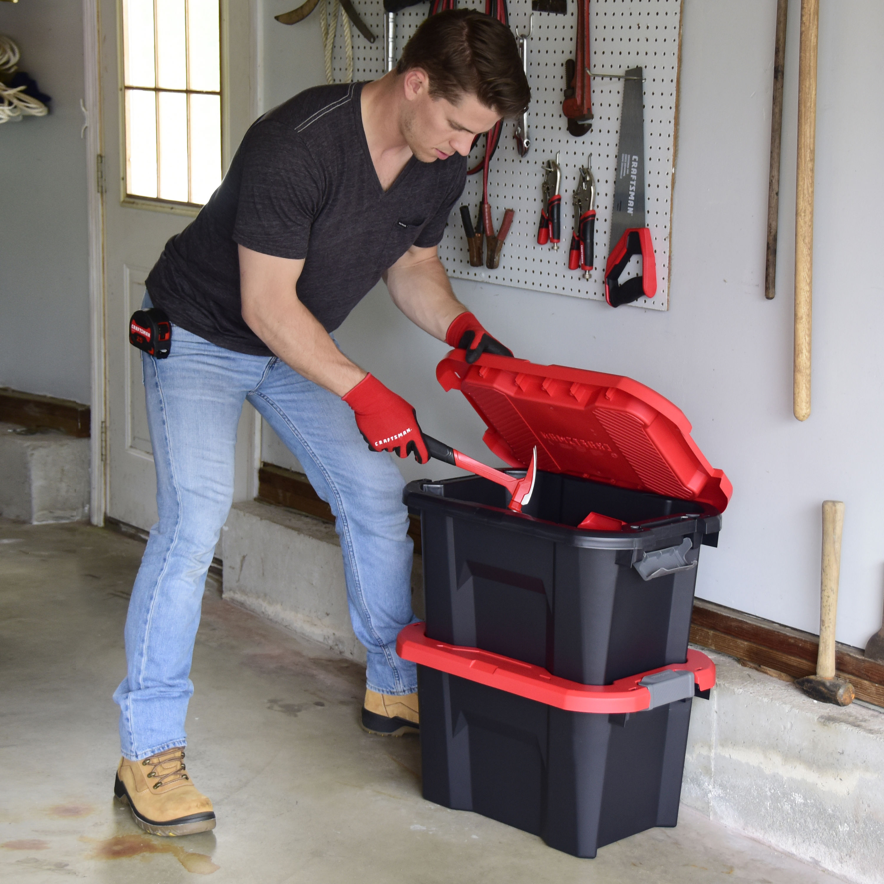 CX CRAFTSMAN, 10-Gallon Highly Durable Storage Bin & Dual Latching Lid,  (12.7”H x 15.7”W x 22.7”D), Versatile Stacking Tote and Weather-Resistant