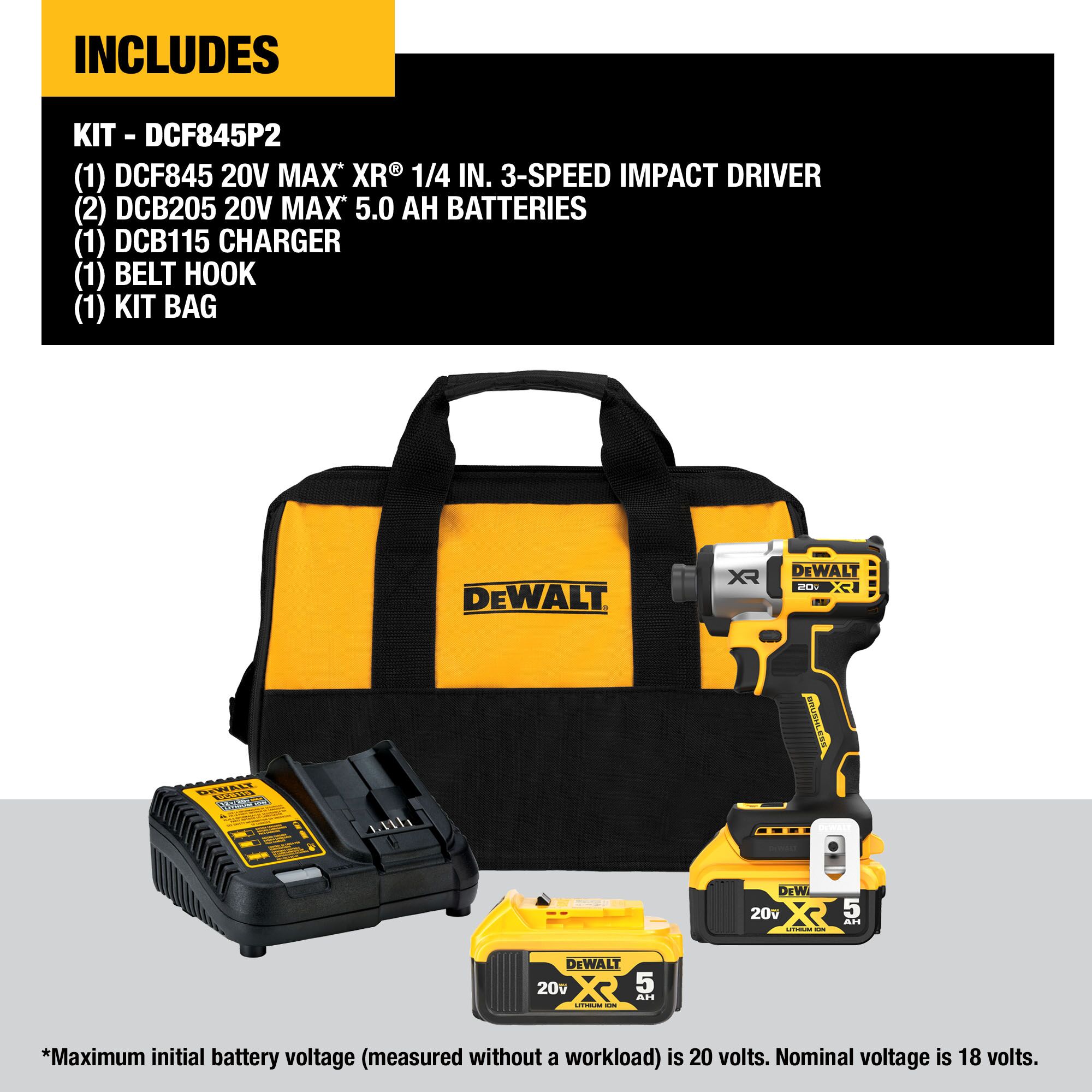 DEWALT XR 20-volt Max 1/4-in Brushless Cordless Impact Driver (2-Batteries Included, Charger Included and Soft Bag included) DCF845P2 Sansujyuku sansujyuku.com