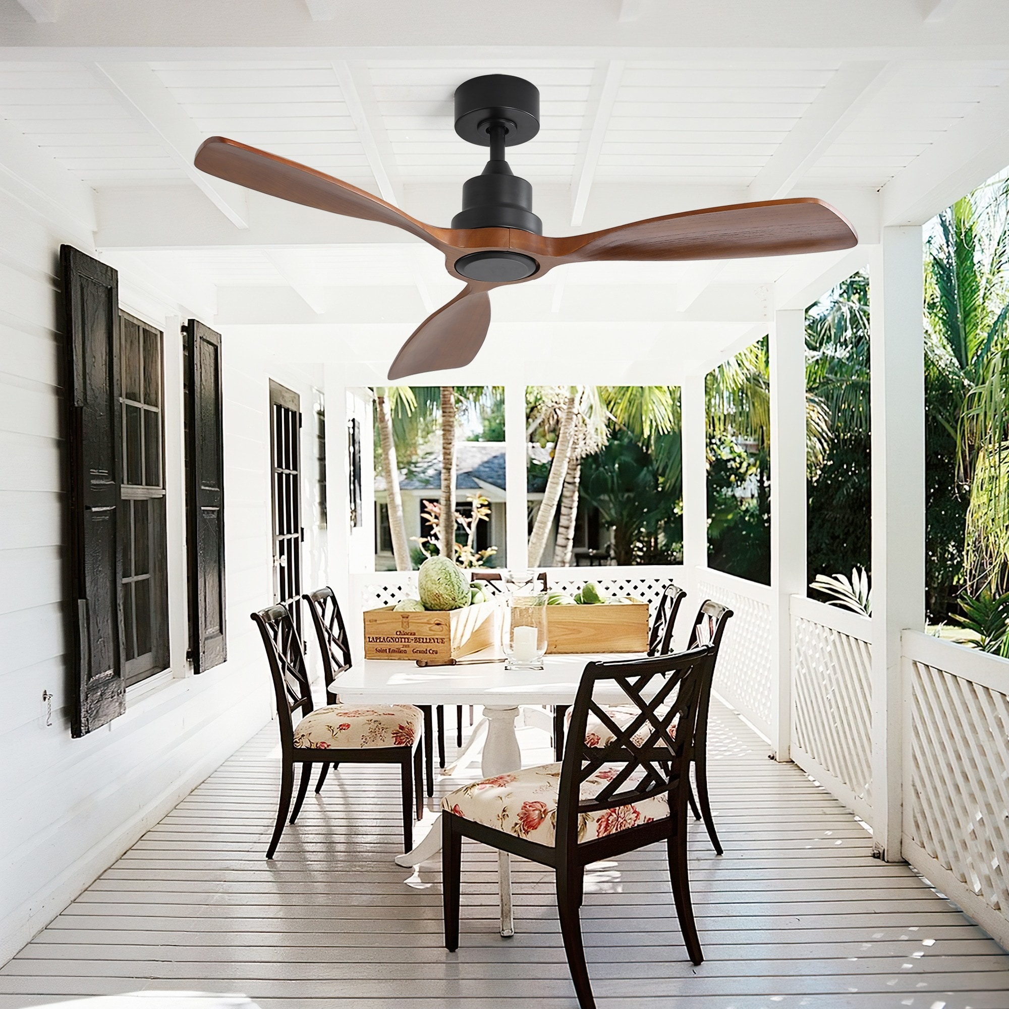 HyperDrop Cart 48-in Solid Wood 3-Blade Modern Outdoor Ceiling Fan with ...
