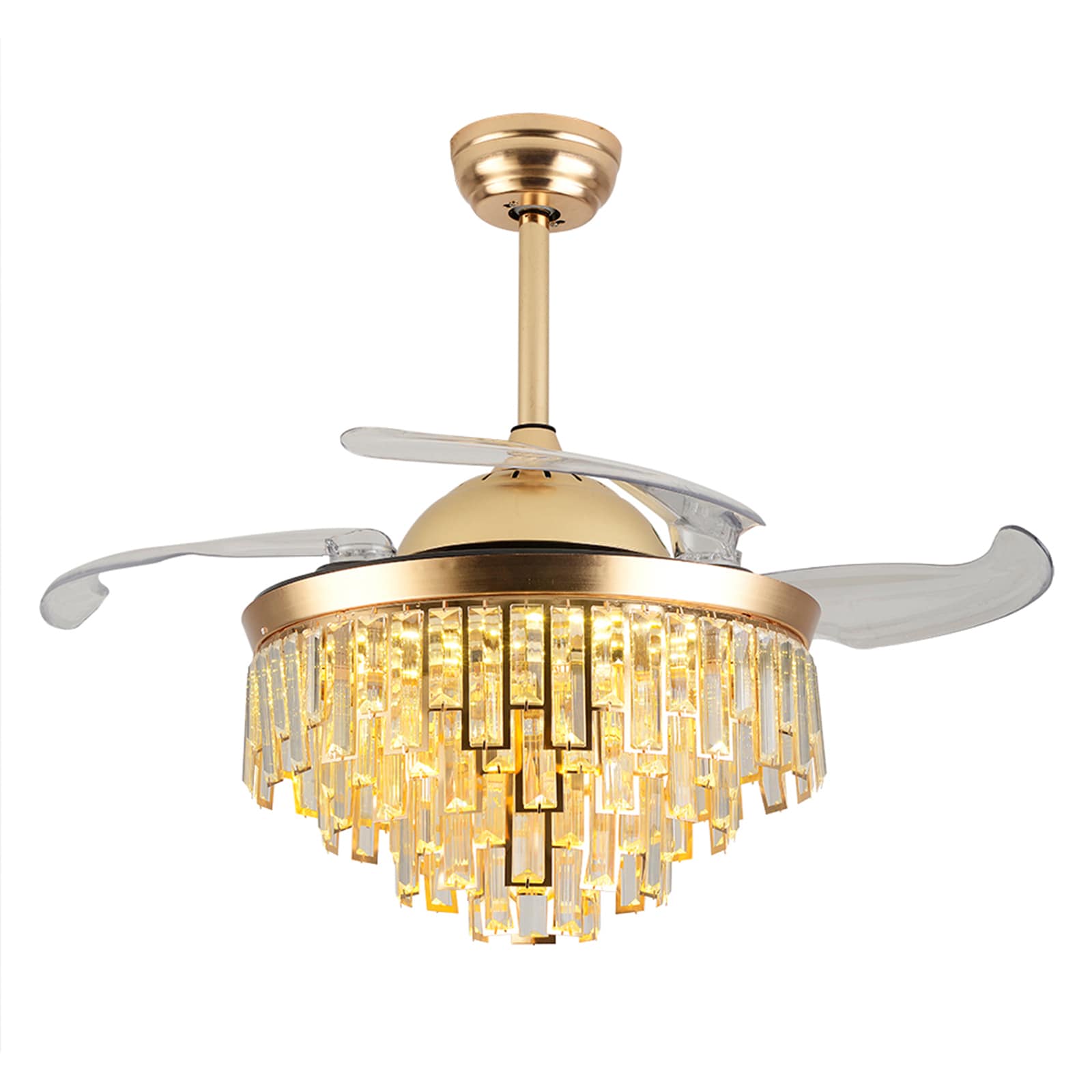 42" Gold Crystal Retractable Bladeless LED Chandelier Fan