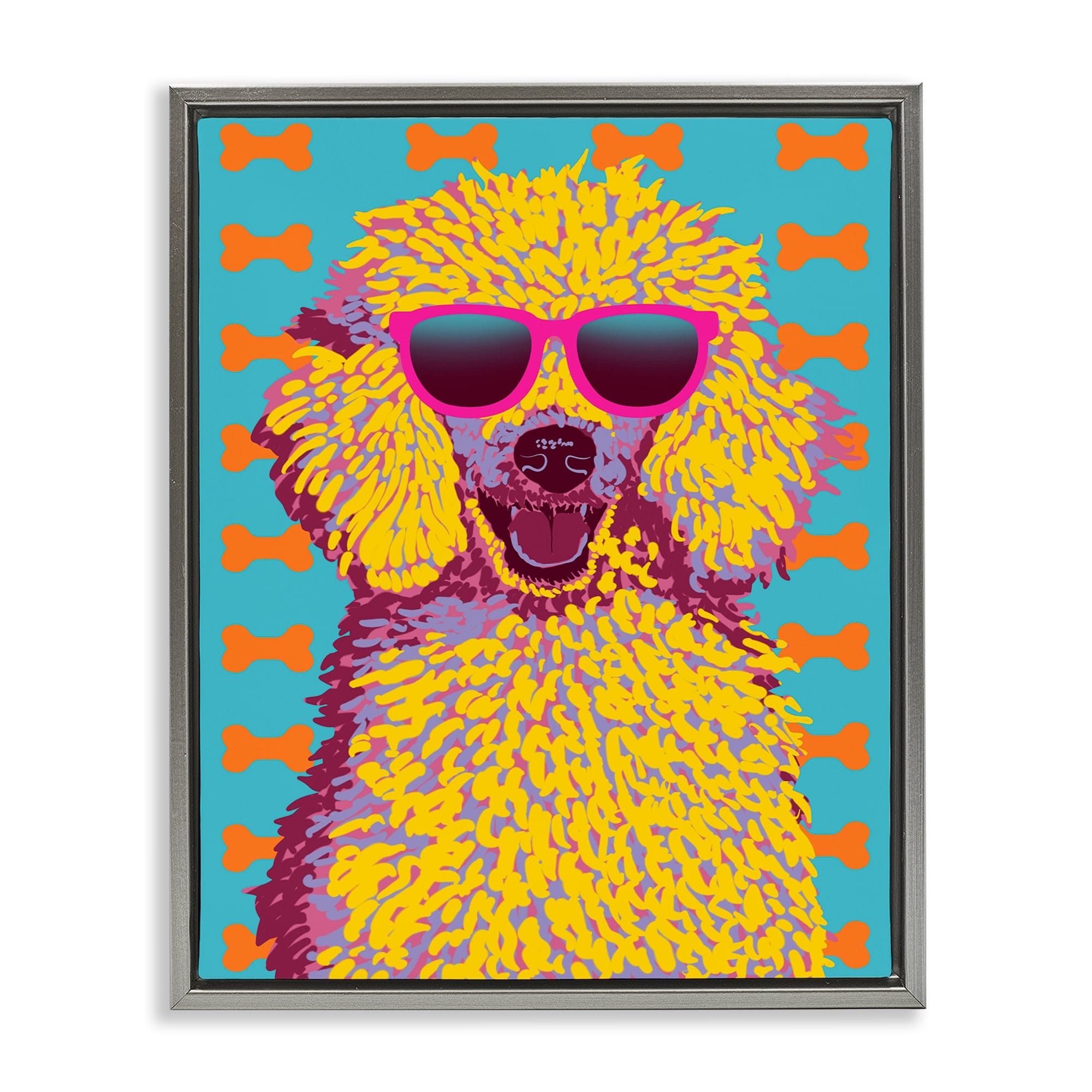 Stupell Industries BS-074-FFL-16X20 Retro Pop Poodle Gray Framed Floater Canvas Wall Art By Marcus Prime 17 x 21