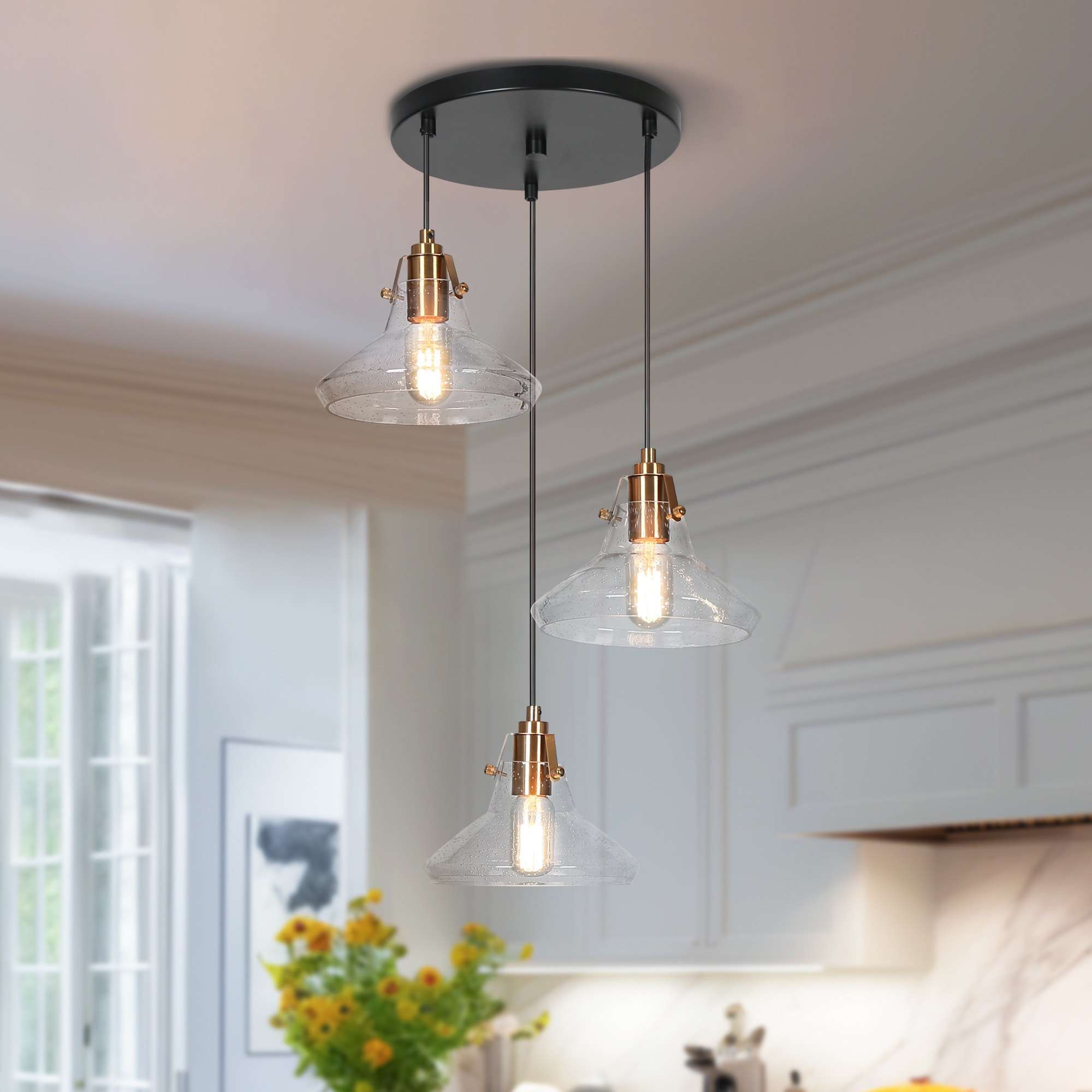 ZEVNI L3FZFUEZW35P3SO8 Glowlux 3 -Light Matte Black Modern/contemporary For Use in Bedrooms, Dining Rooms, Foyers, Kitchens, Living Rooms Chandelier