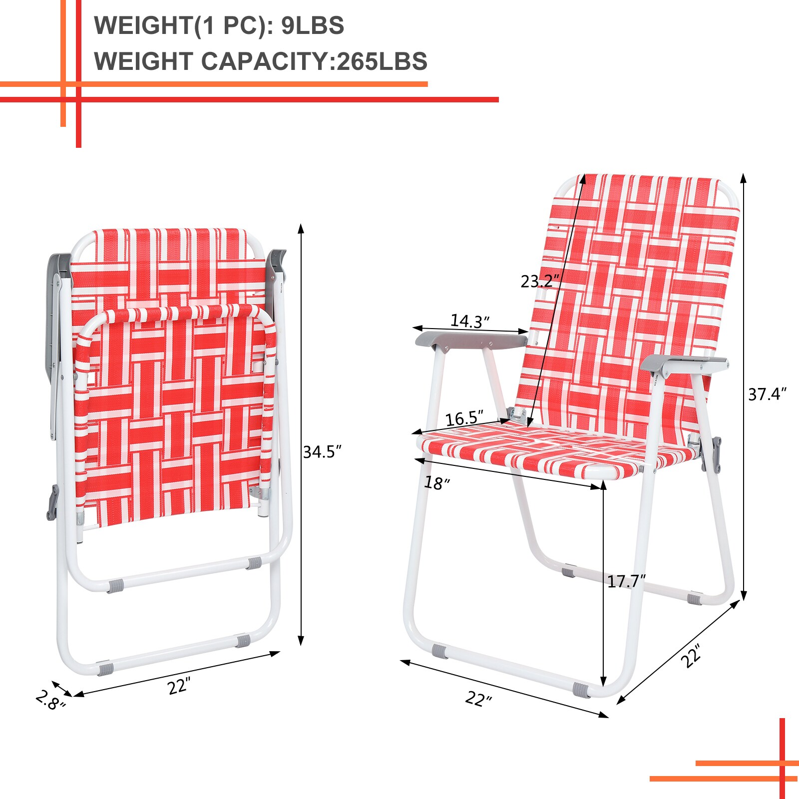 Outopee Red Folding Beach Chair in the Beach & Camping Chairs