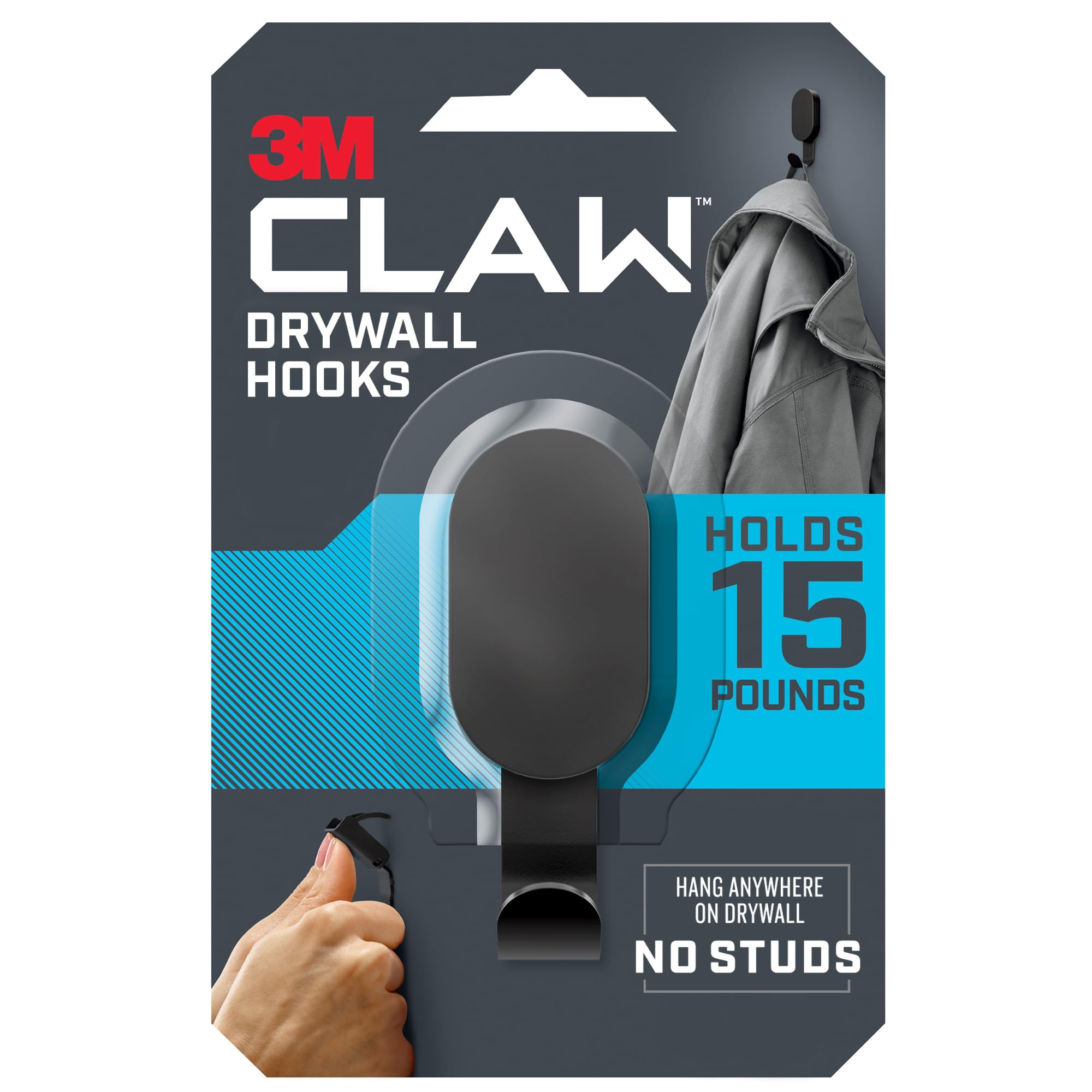 3M  CLAW Drywall Hook 15 lb Black 1 Hook with Cover
