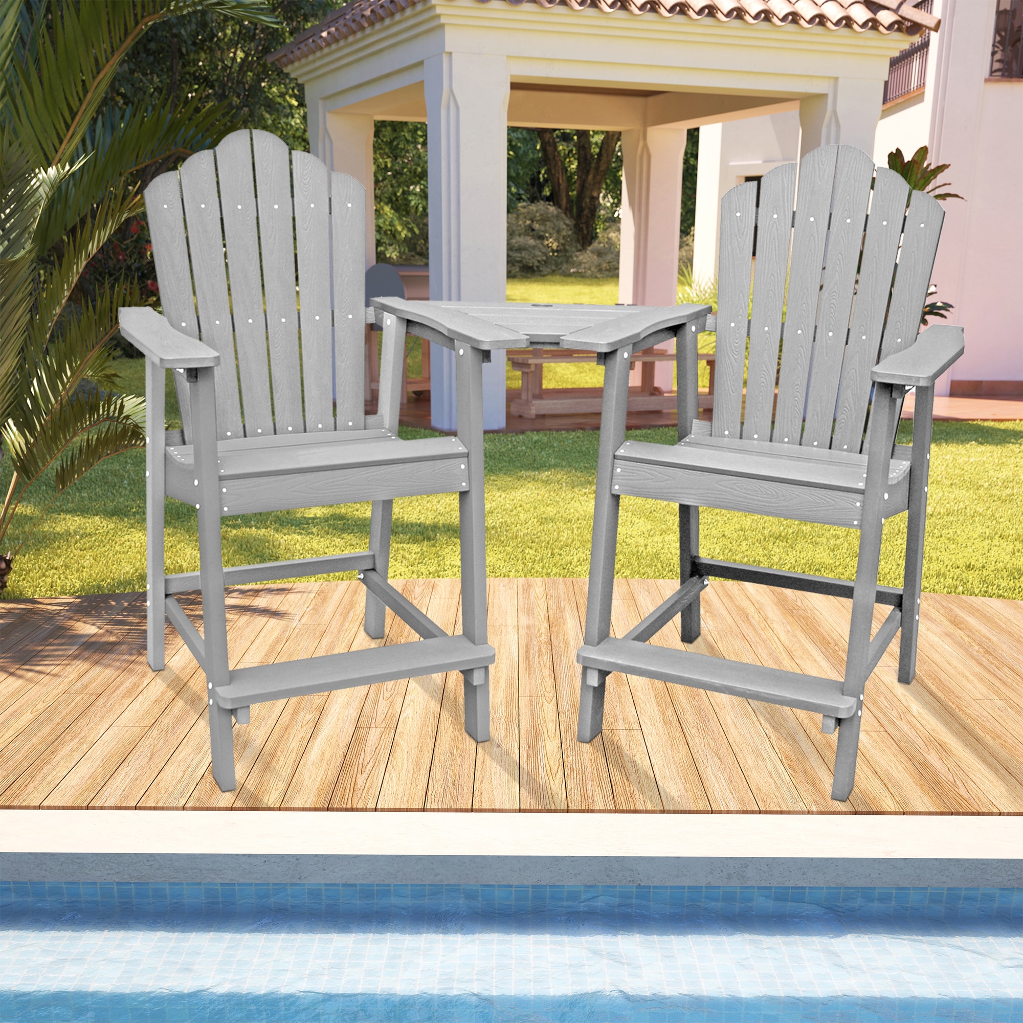 Mondawe MO-3C201GY Set of 2 Gray Stationary Adirondack Chair with Slat Seat