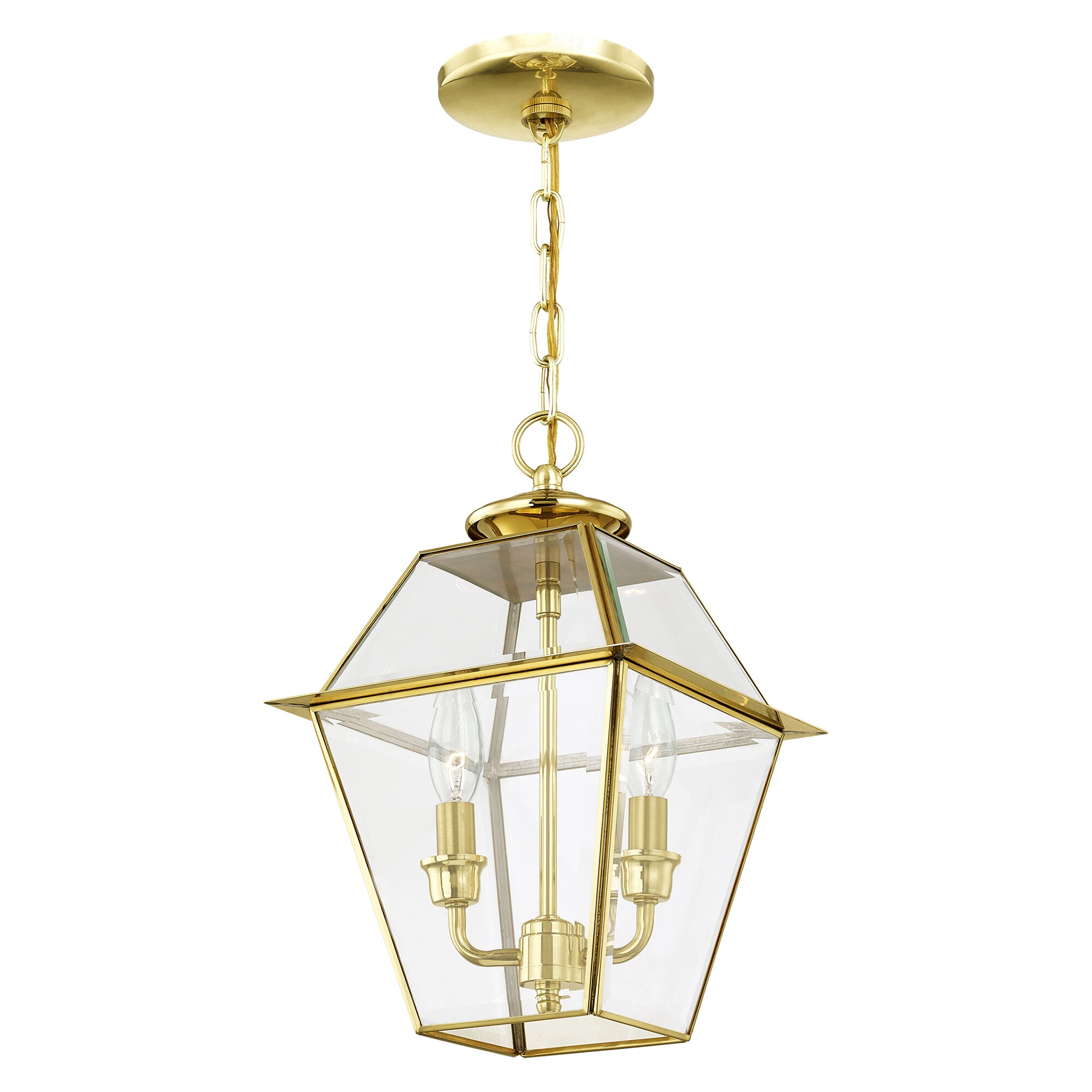 Westover Polished Brass 2-Light Outdoor Pendant with Clear Beveled Glass