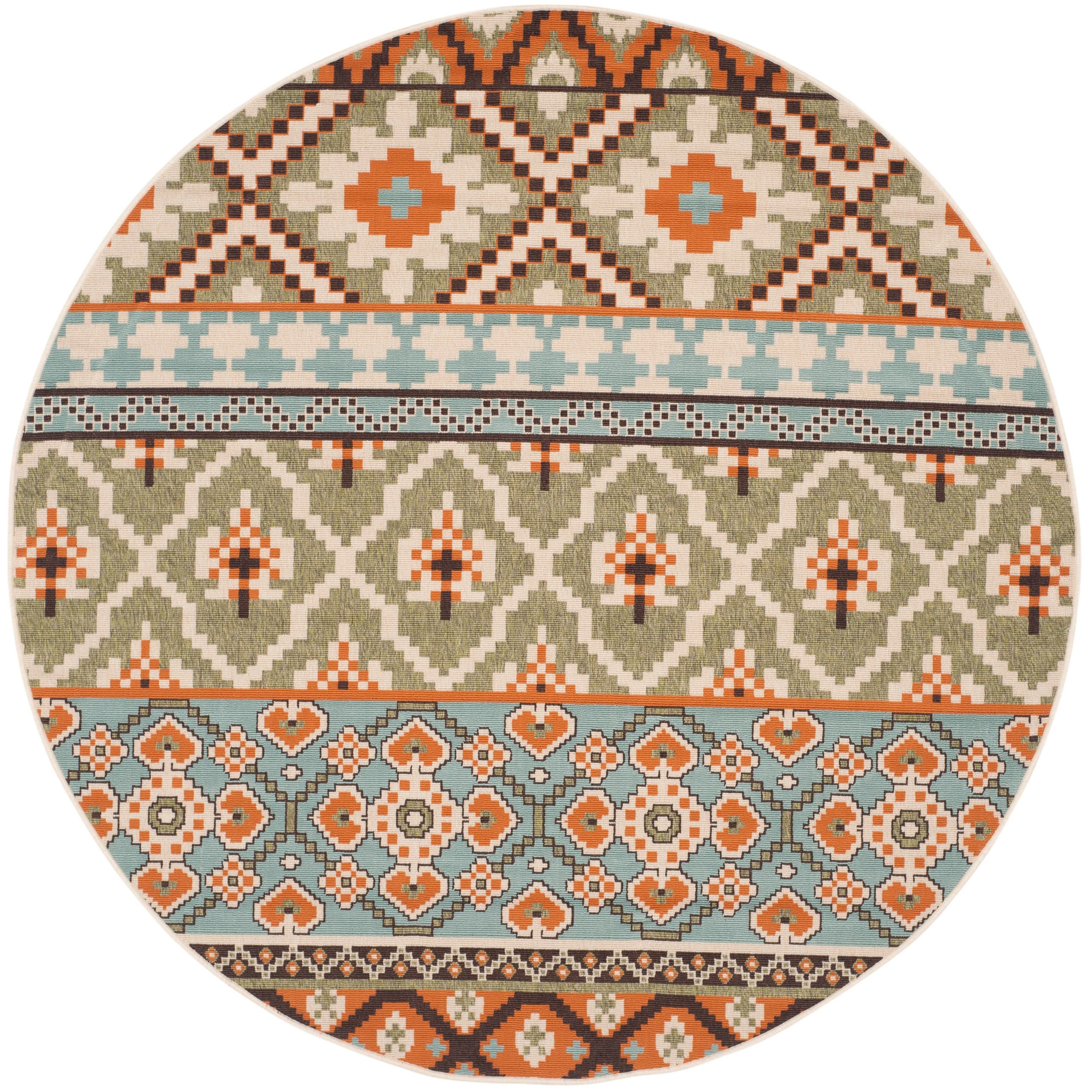 Safavieh VER097-0745-7R Veranda Srbislava 7 x 7 (ft) Loomed Synthetic Green/Terracotta Round Indoor/Outdoor Abstract Coastal Area rug