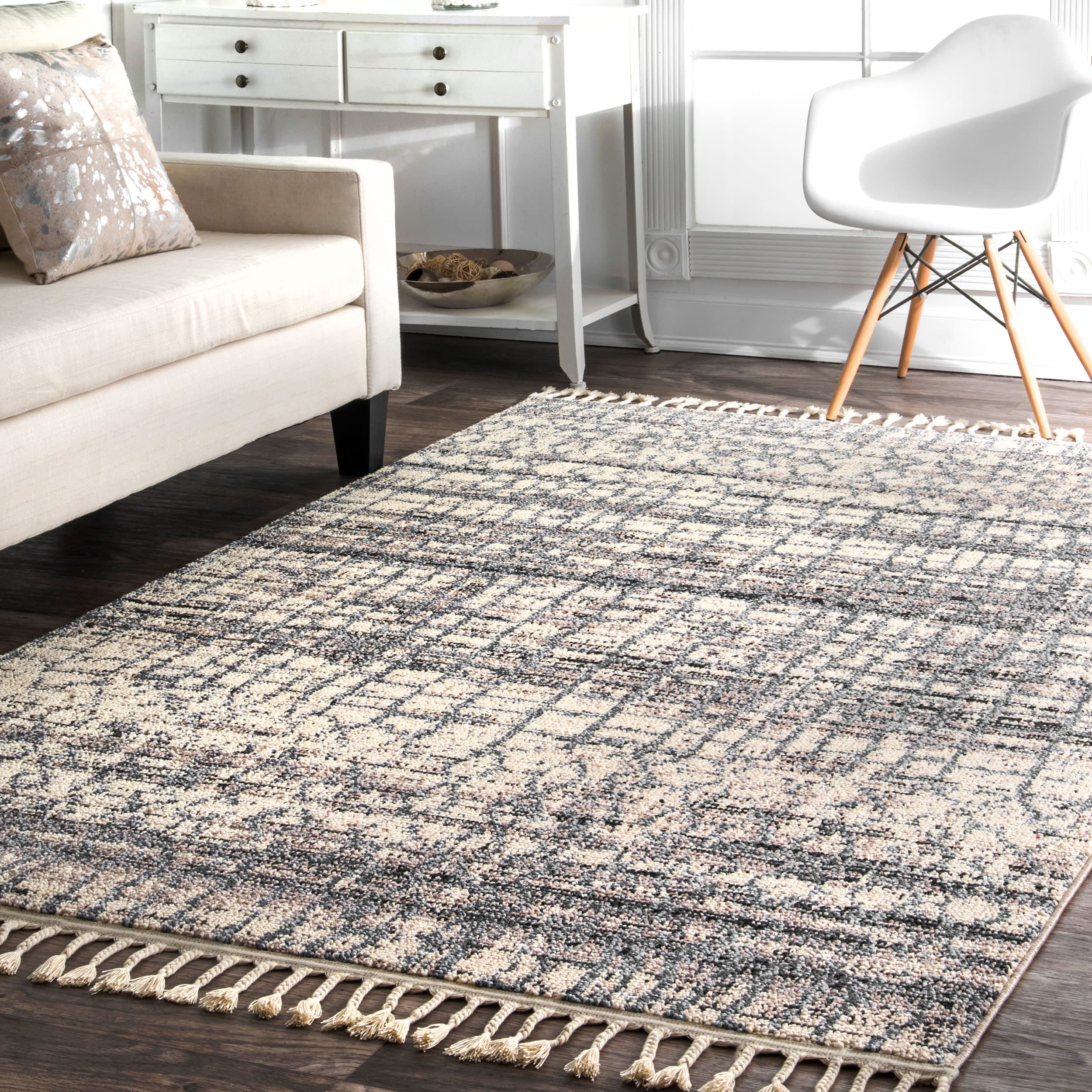 nuLOOM STGL01A-508 5 x 8 (ft) Loomed Polypropylene Grey Multi Rectangular Indoor Distressed/Overdyed Moroccan Area rug