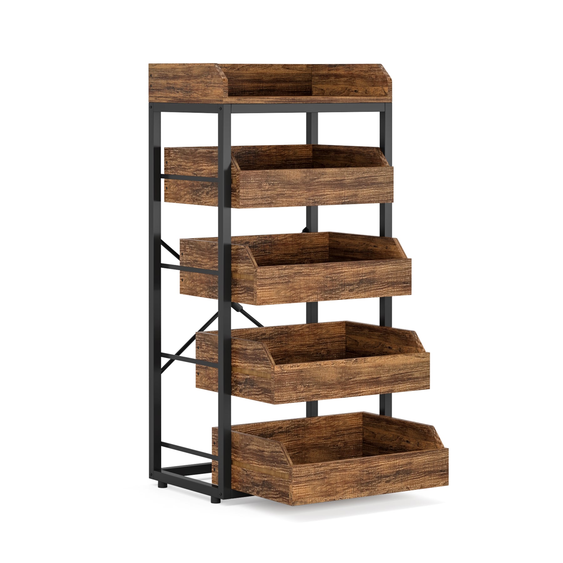 Rustic Dark Brown Burnt Solid Wood for Countertop Corner Storage Organizer  Shelf