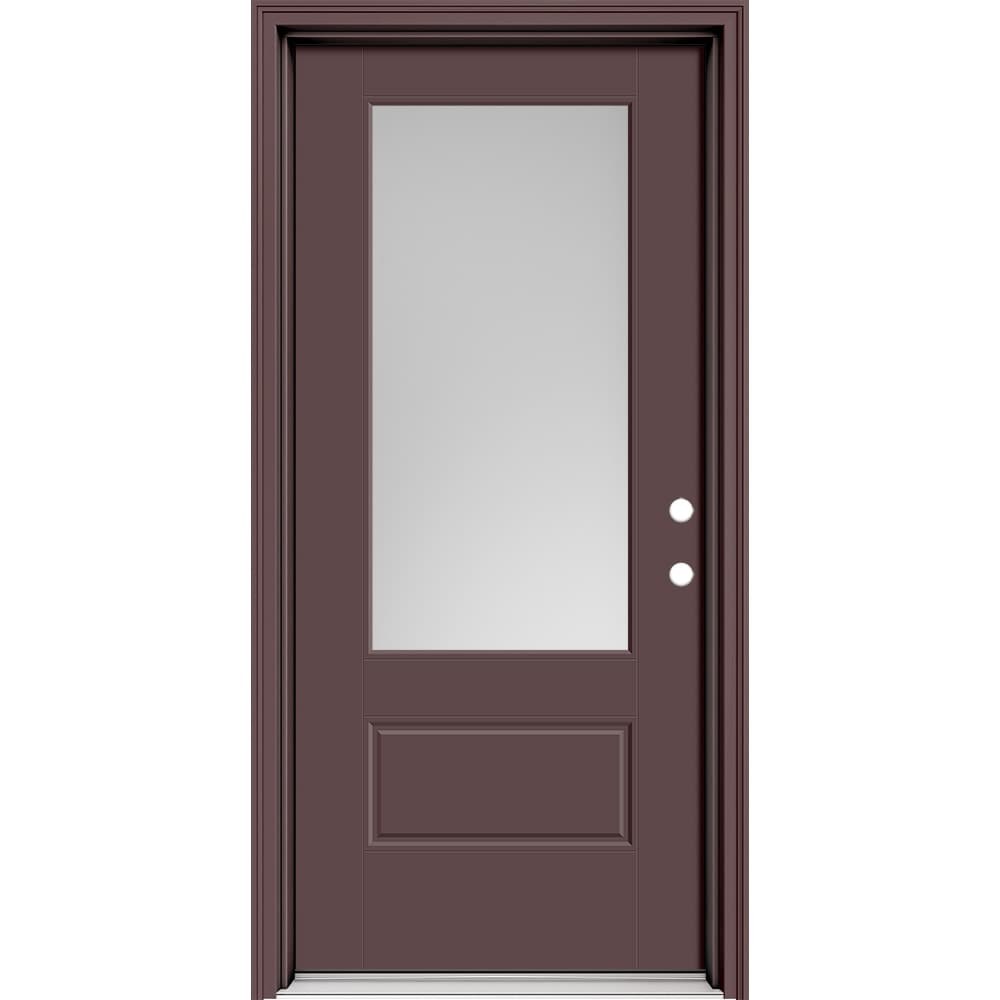 Masonite 630337 Performance Door System 36-in x 80-in x 4-9/16-in Fiberglass 3/4 lite Left-hand inswing Currant Painted Prehung Front Door with Brickmould Insulating core