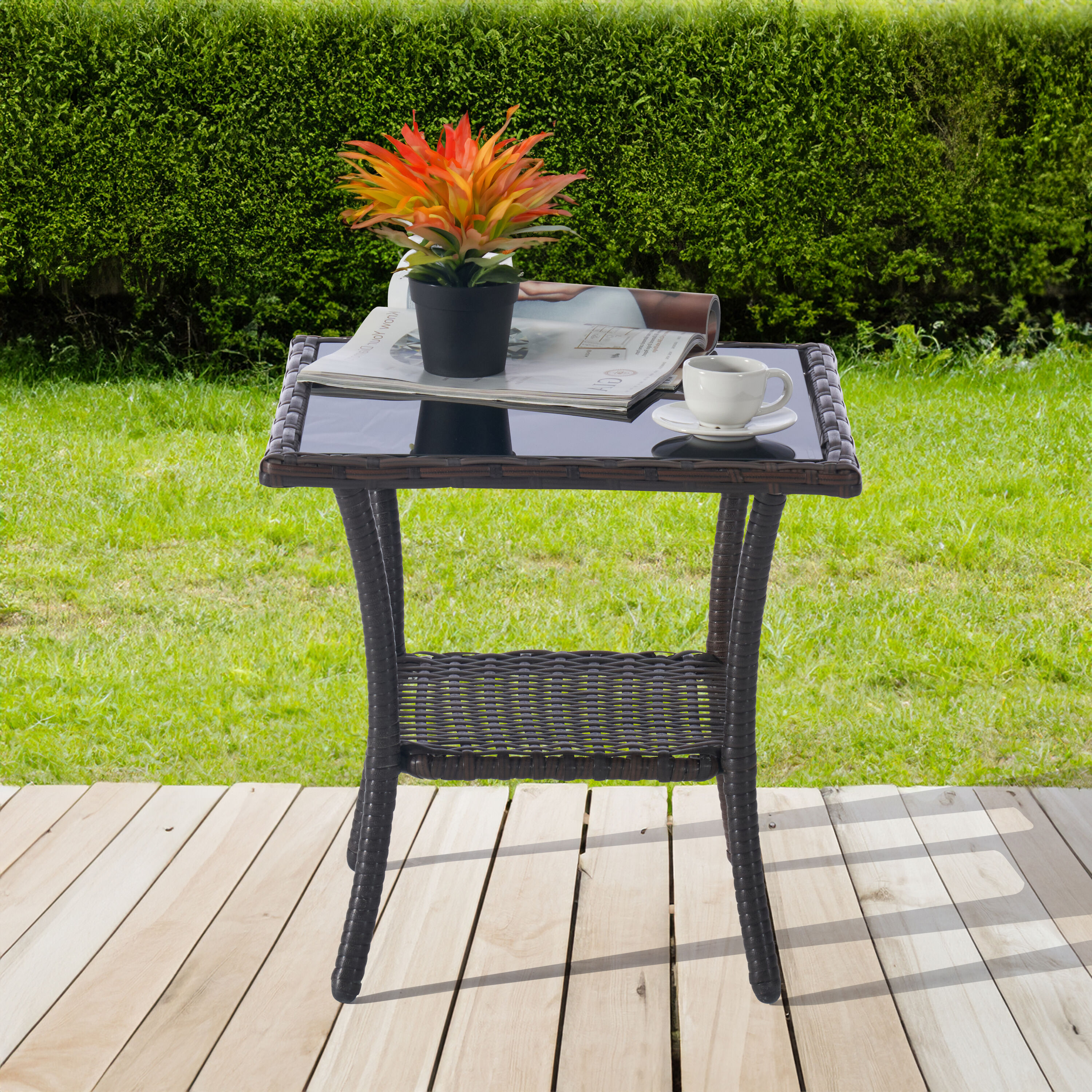 SANSTAR L-TB01-V1 Patio Table Square Wicker Outdoor End 17.7-in W x 17.7-in L