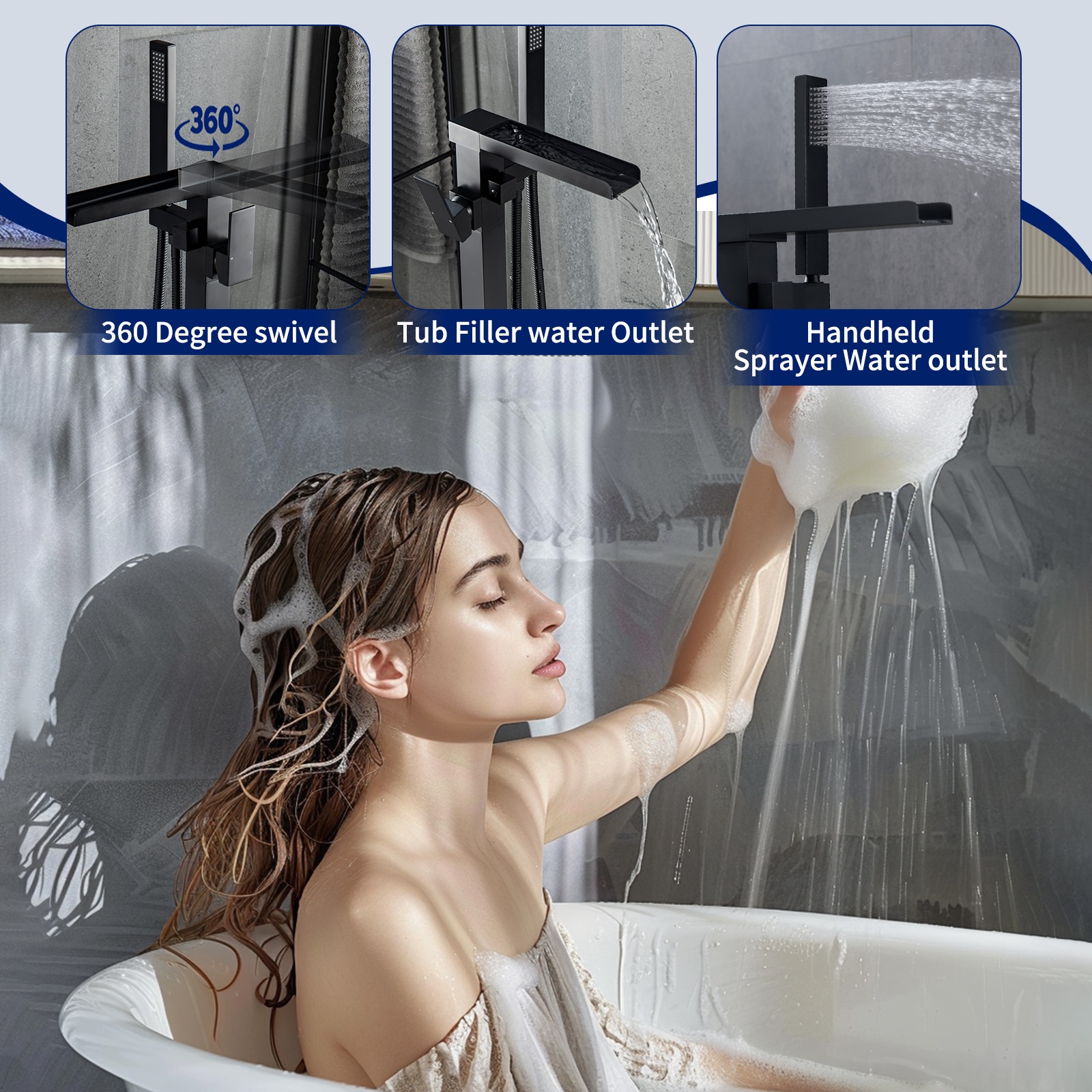 BWE A-97007-BLACK Roman-Tub-Faucets - View #2