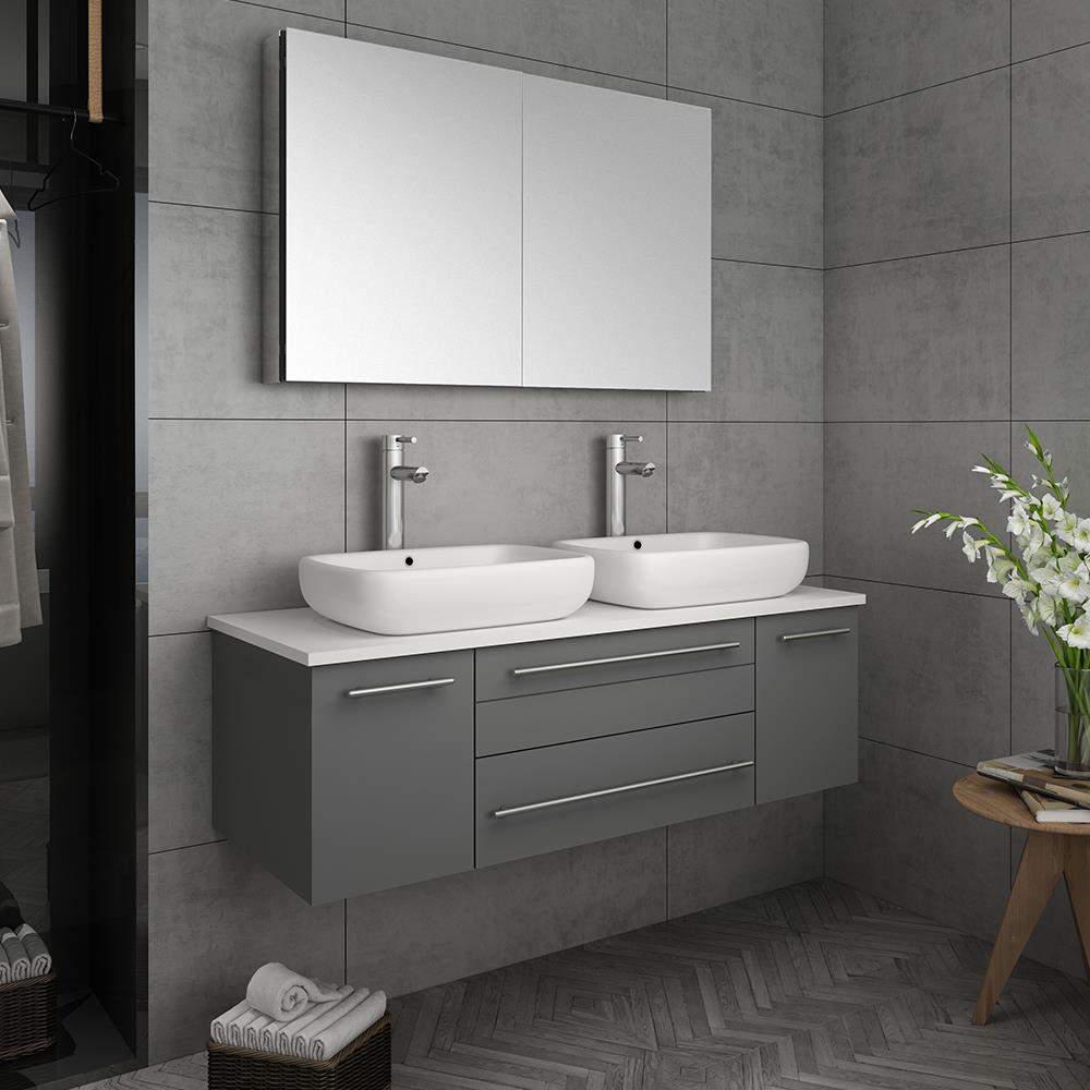 Fresca Stella 48-in Gray Double Sink Floating Bathroom