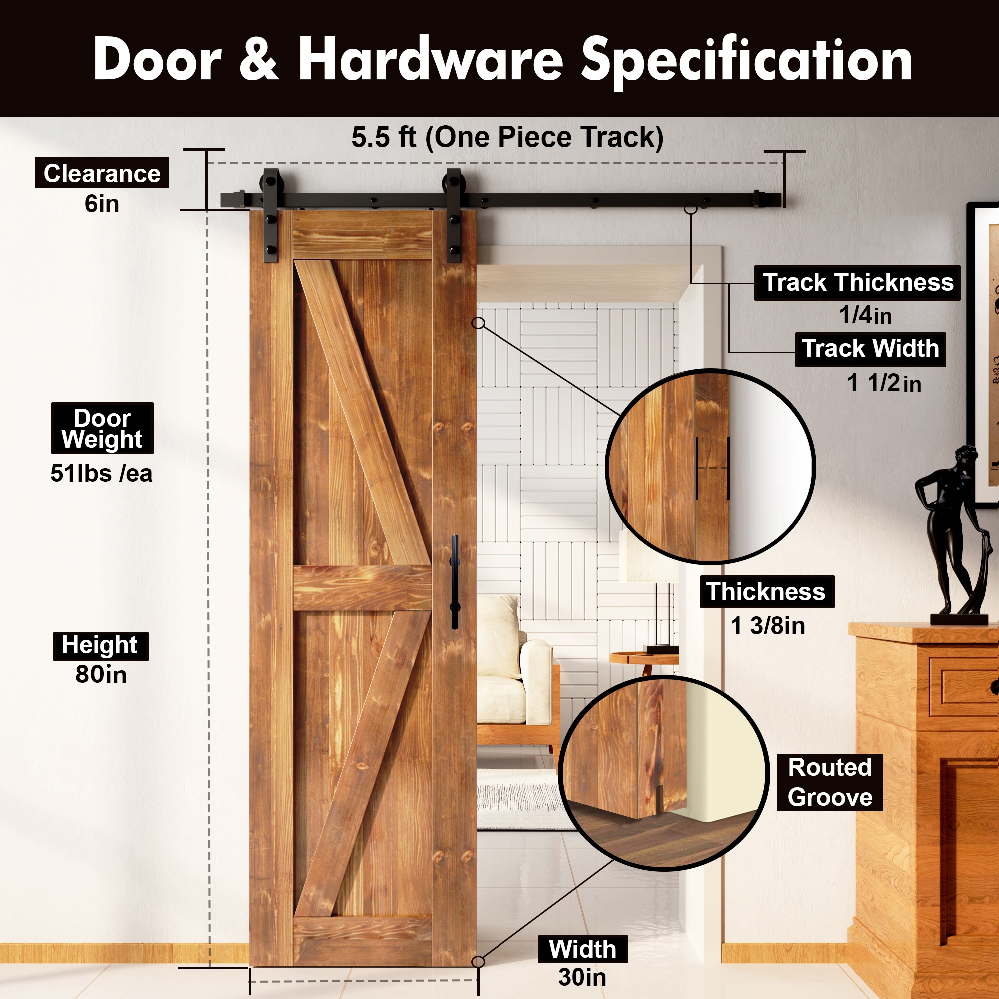 HOMACER YT1TGH066C-3080F-EA Barn-Doors - View #2