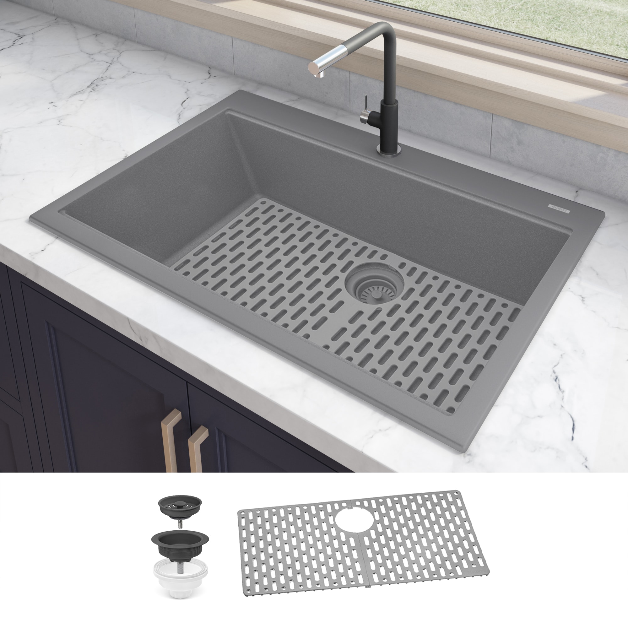 Ruvati RVG1080UG epiGranite Drop-in 33-in x 22-in Composite Single bowl 1-Hole Kitchen Sink