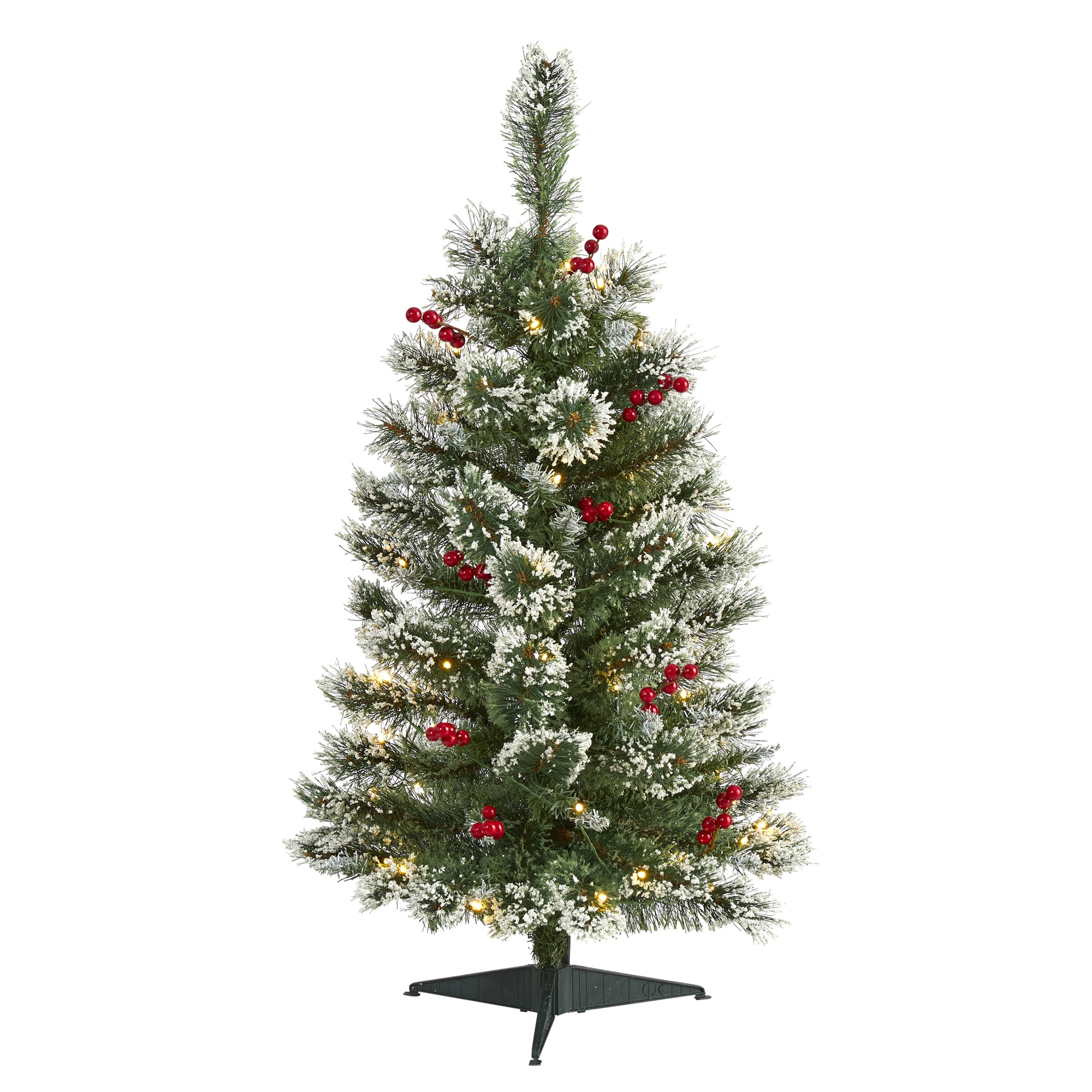 Nearly Natural T1625 3-Feet Pine Pre-lit Flocked Artificial Christmas Tree with White LED Lights