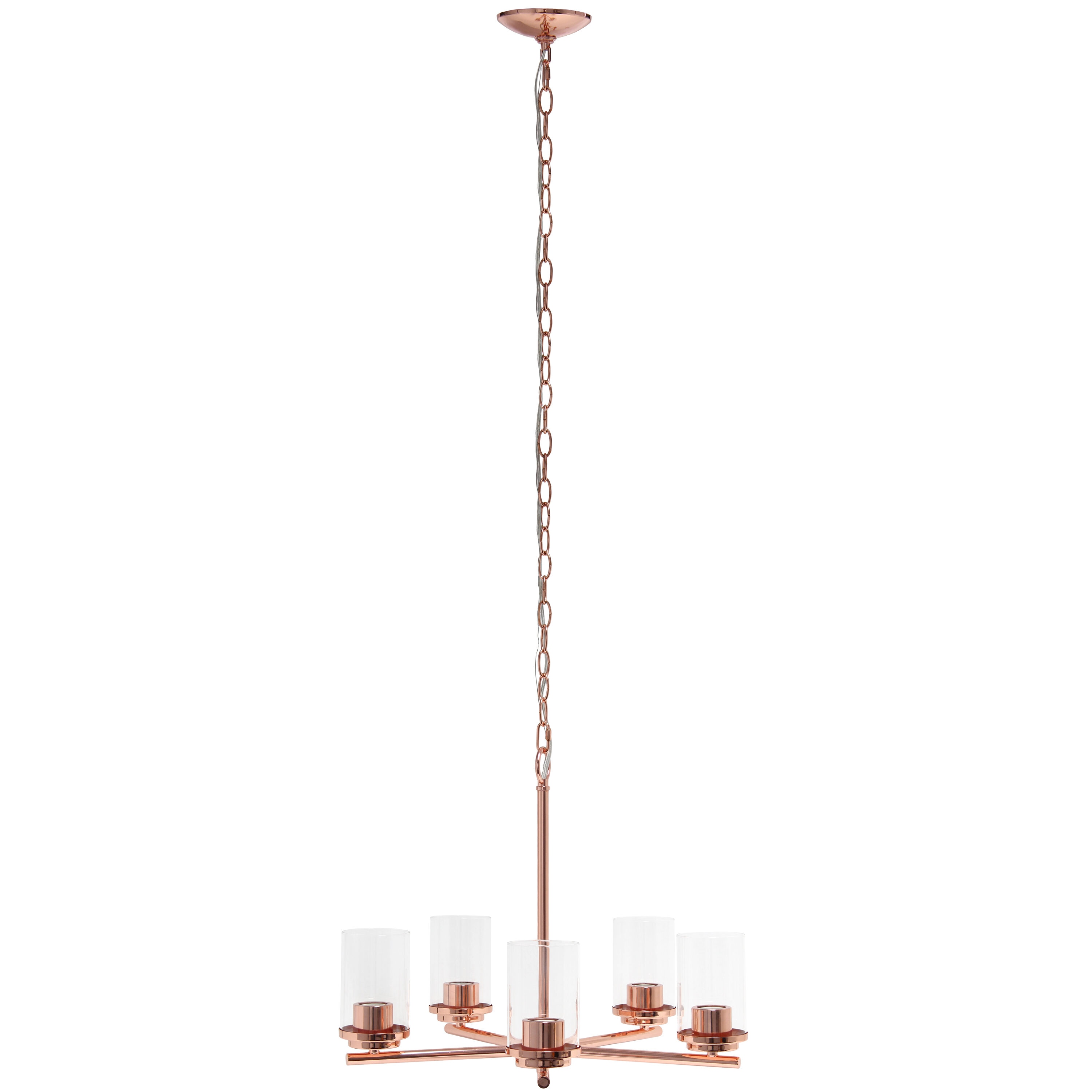 Elegant Rose Gold 5-Light Glass Pendant Chandelier, 20.5in