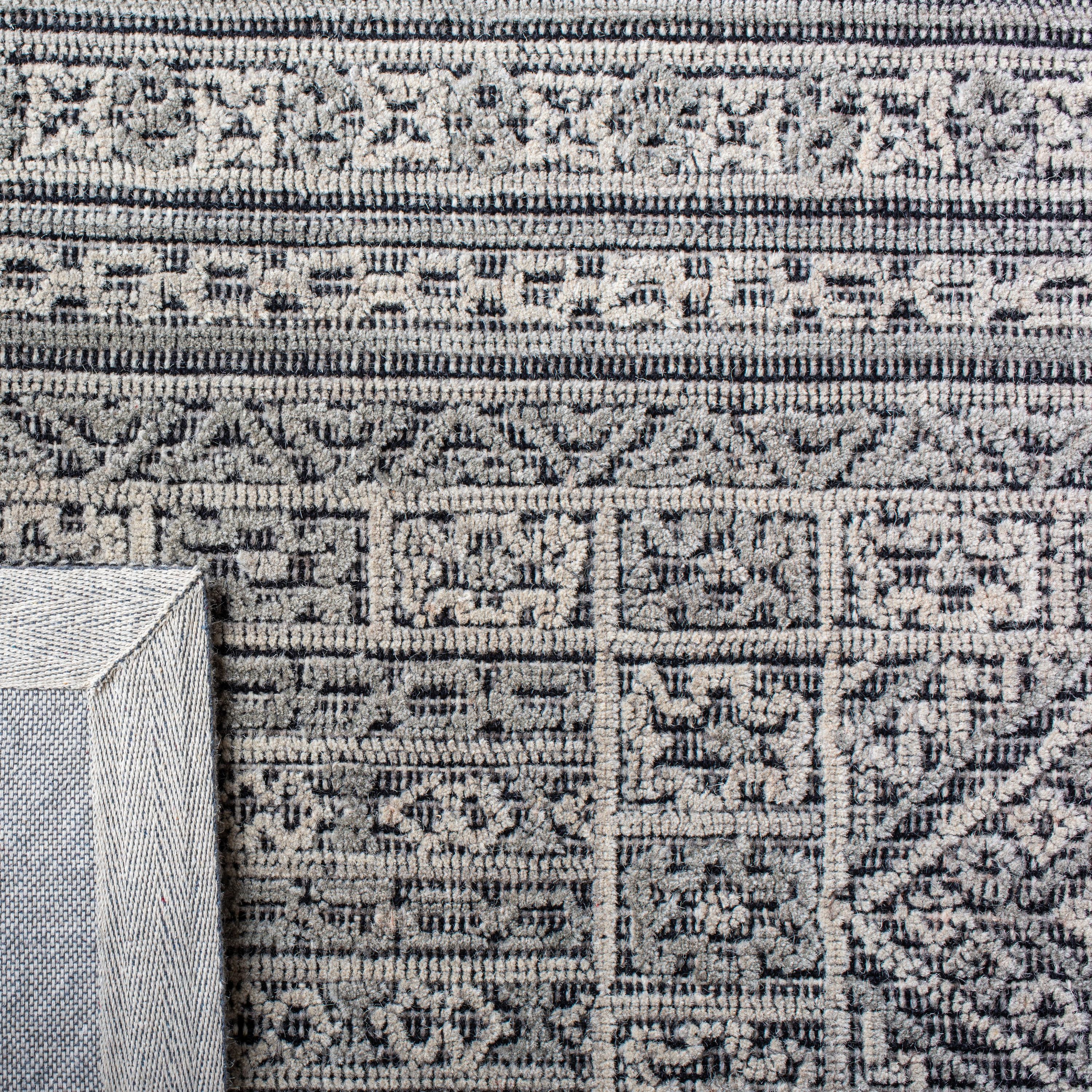 Handmade Black and Gray Wool Abstract Square Rug