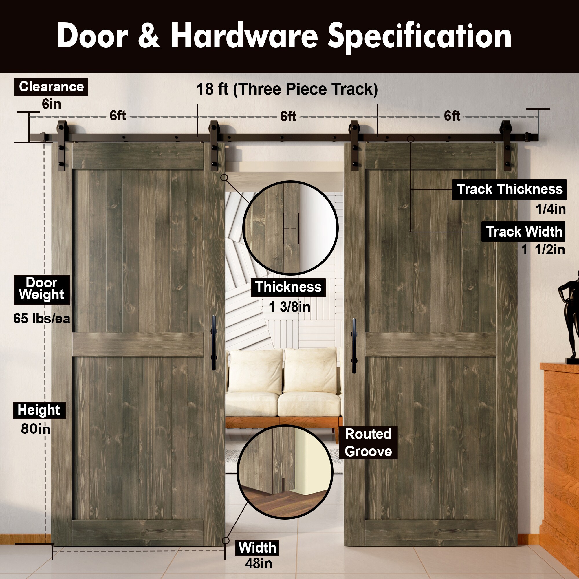 HOMACER YT2TGH216C-4880F-GR Barn-Doors - View #2