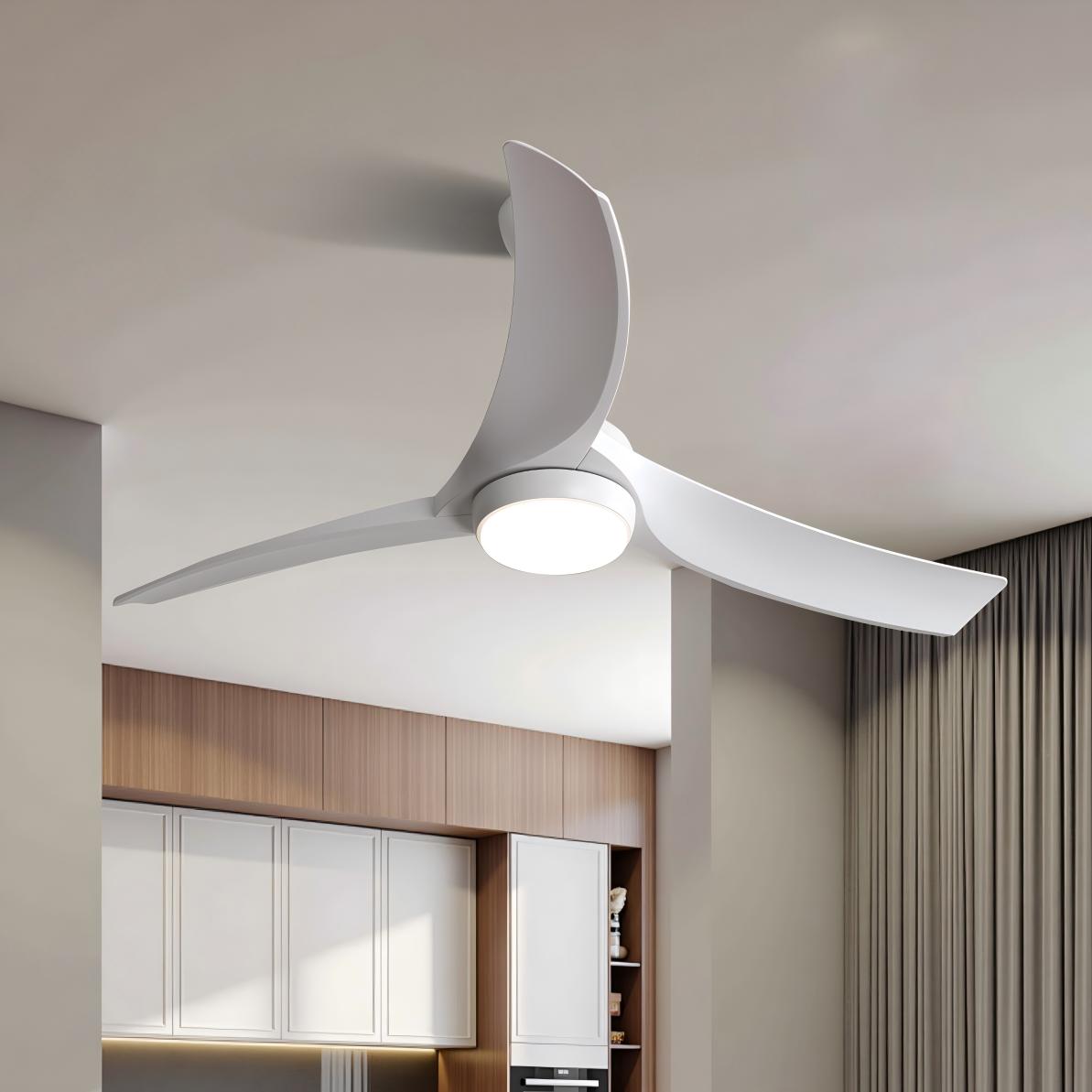 Sunrinx MG12-CF-7 52-in Color-Changing Integrated LED Outdoor Downrod or Flush Mount White with White Blades Ceiling Fan With Light - Remote Included ( 3 -Blade )