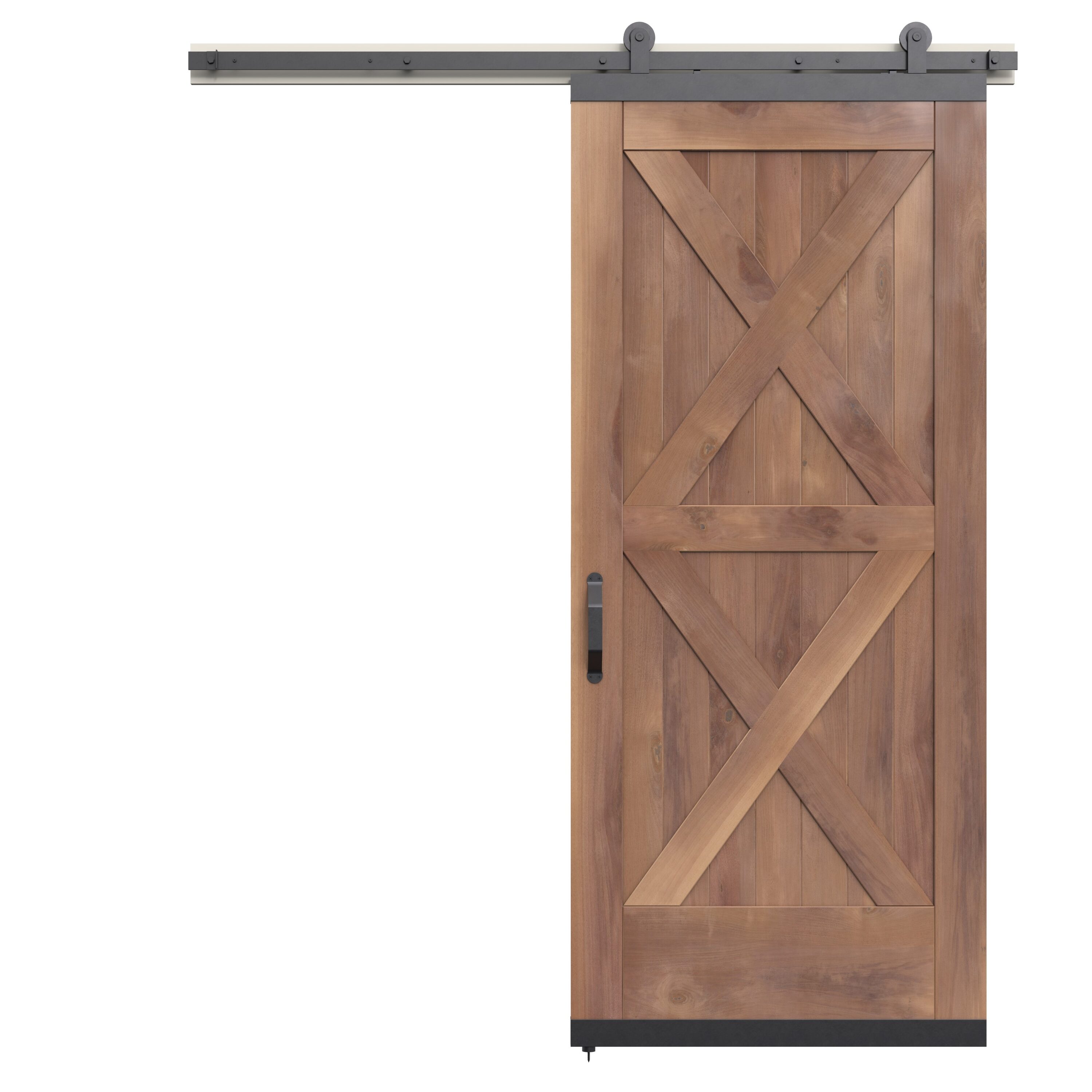 JELD-WEN 36-in x 80-in Clear Crossbuck Walnut Wood Single Barn Door ...