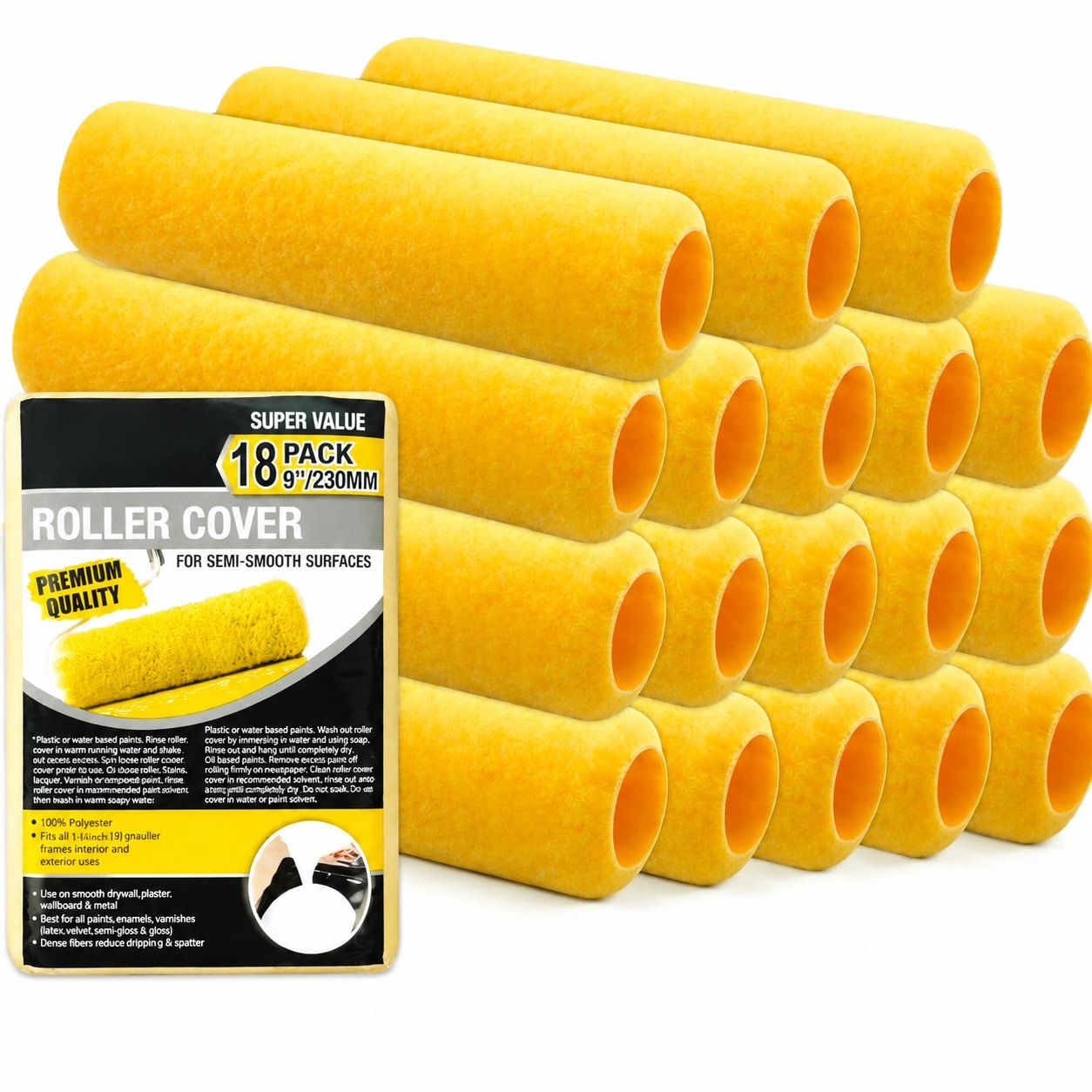 Ahfiwaso  Great Andrew 18 PCS Paint Roller Covers 9 Inch 3 8 Inch Nap Paint Roller Kit Dense Fibers for Painting Semi Smooth Textured Surfaces