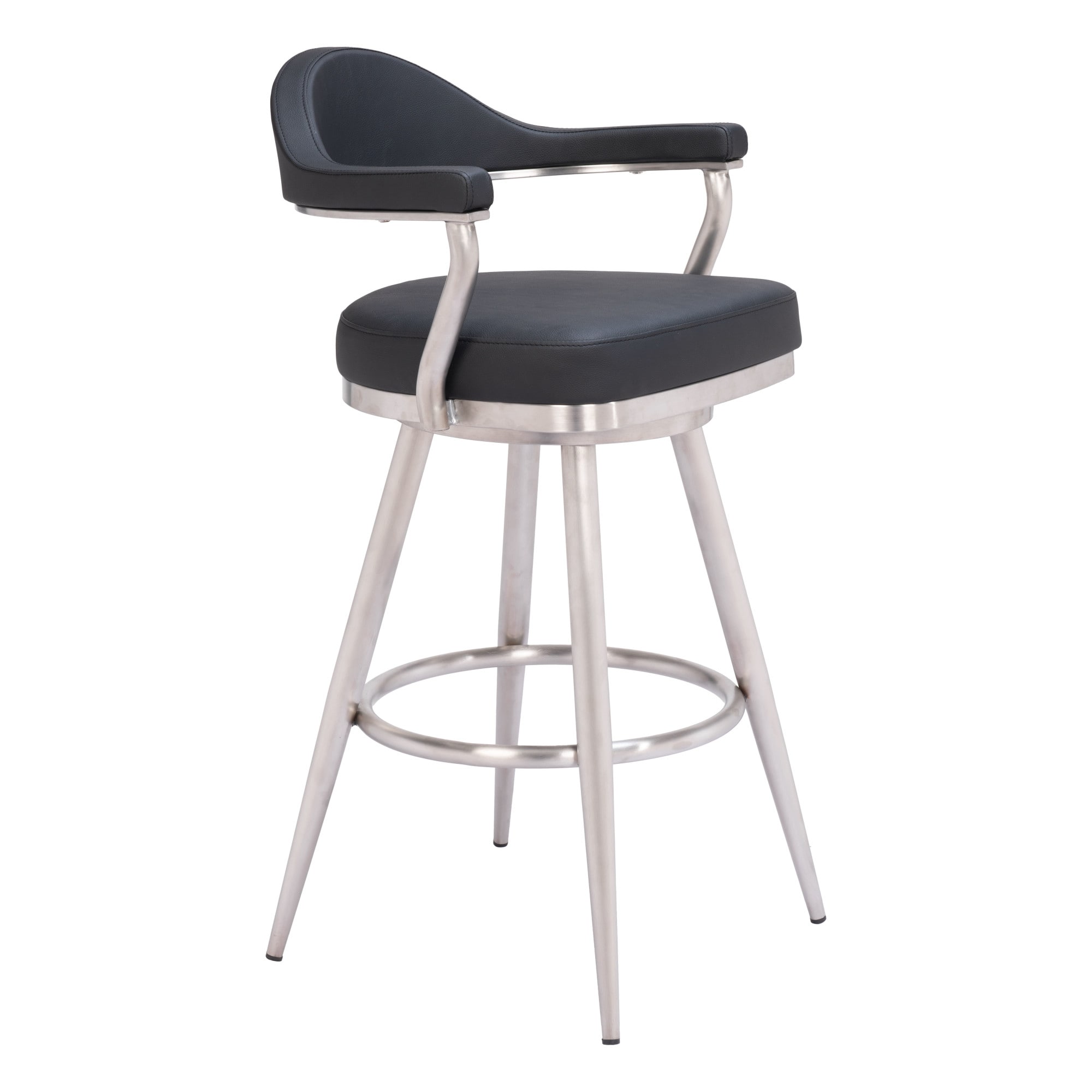 ZUO 110045 Black 30.3-in H Bar height (28-in to 33-in) Bucket Seat Upholstered Swivel Wood Back Bar Stool with Arms and Back