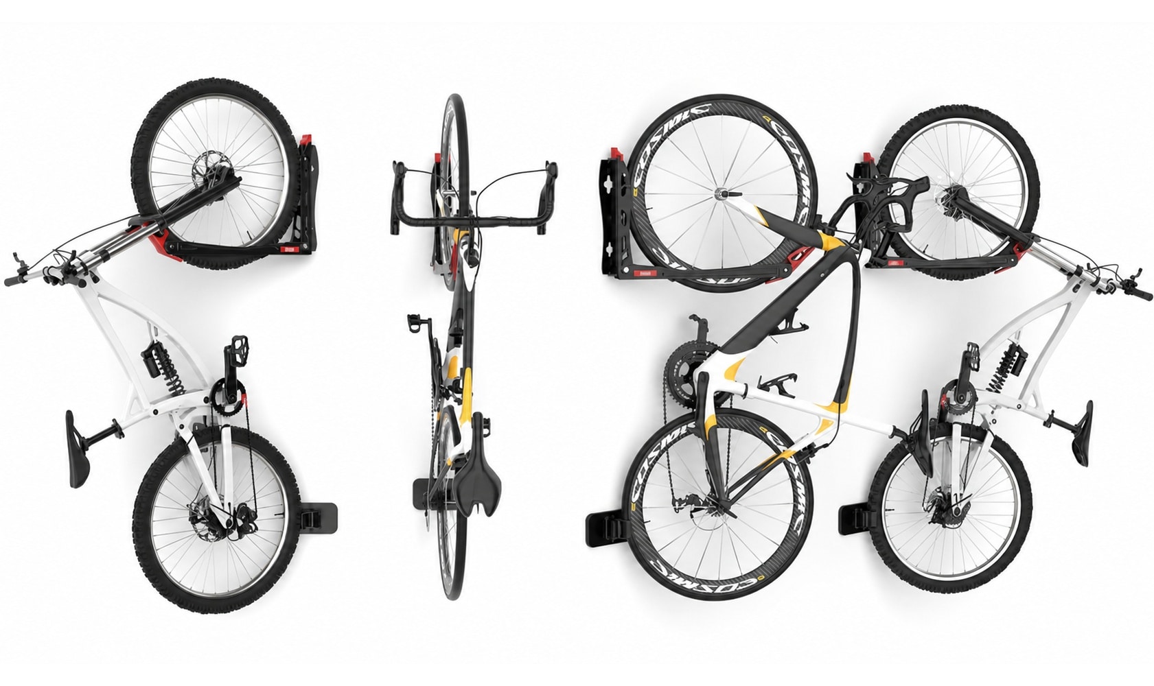 Afoxsos  Swivel Bike Rack Wall Mounted Vertical Bike Holder for Garage Space Saving Storage with U Shaped Wheel Support Heavy Duty Steel 4 pack