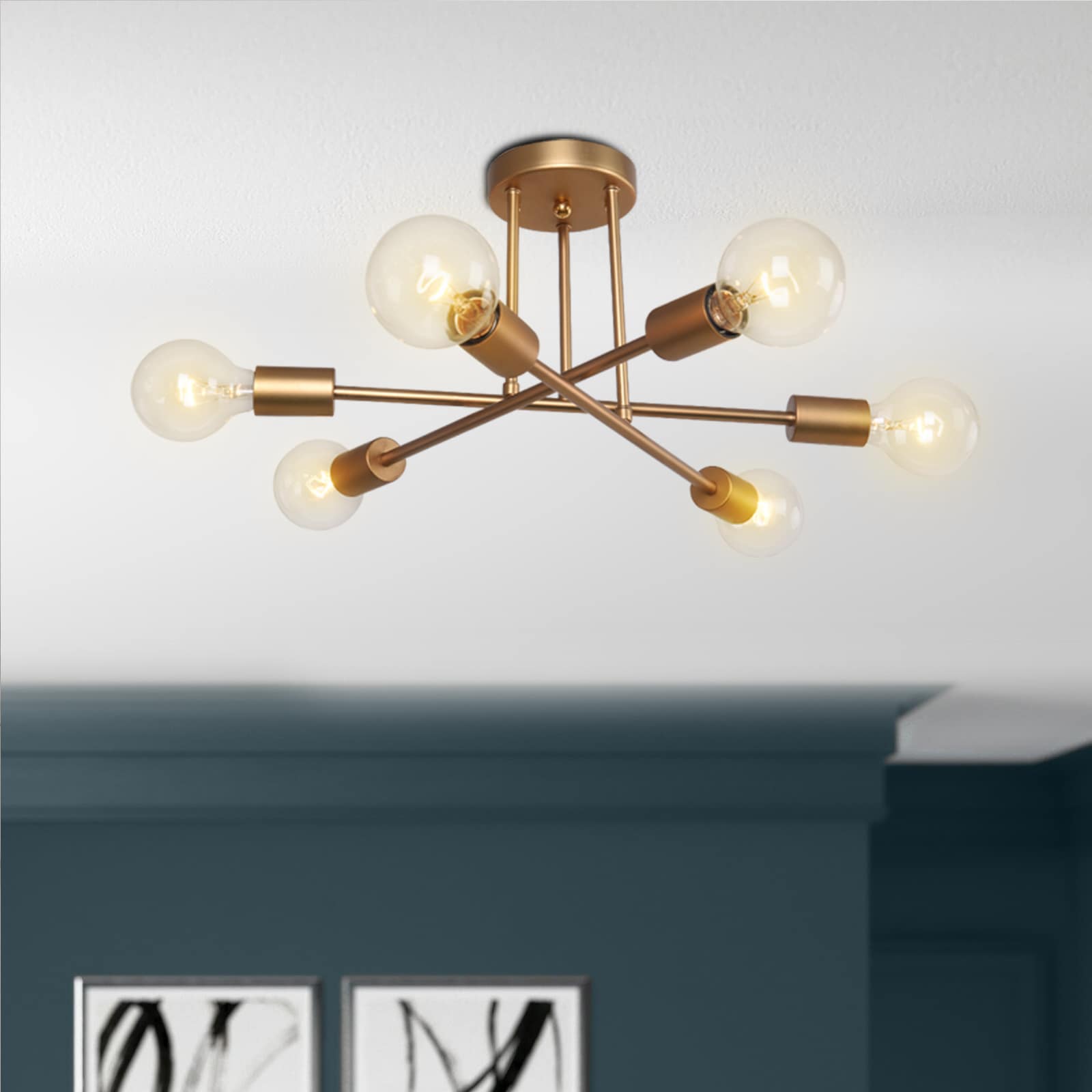 Rennnsan FL810101248 Sylvia 6 -Light 18.89-in Brushed Gold Semi Flush Mount Light