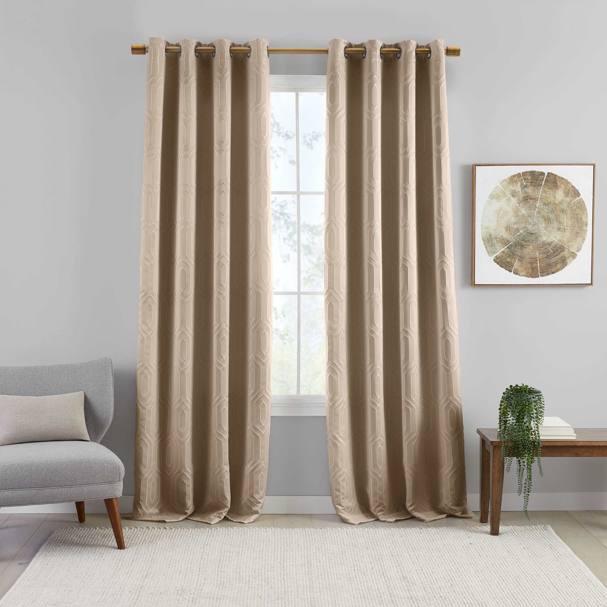 Elrene Home Fashions 739550350760 84-Inches Taupe Geometric Blackout Interlined Grommet Single curtain panel