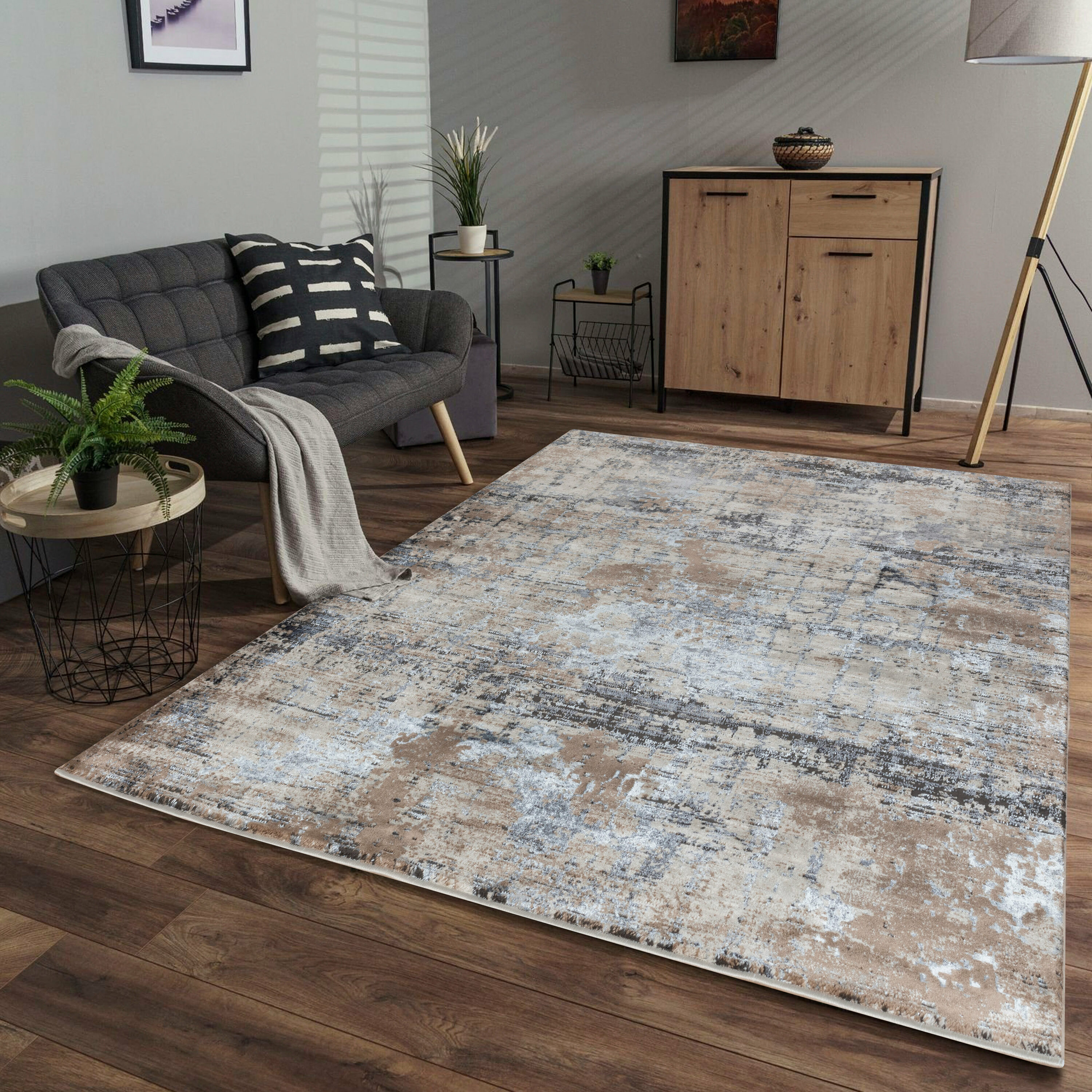 MDA Rugs OM0623 Omari 2 x 3 (ft) Polypropylene Gray/Beige Rectangular Indoor Abstract Area rug
