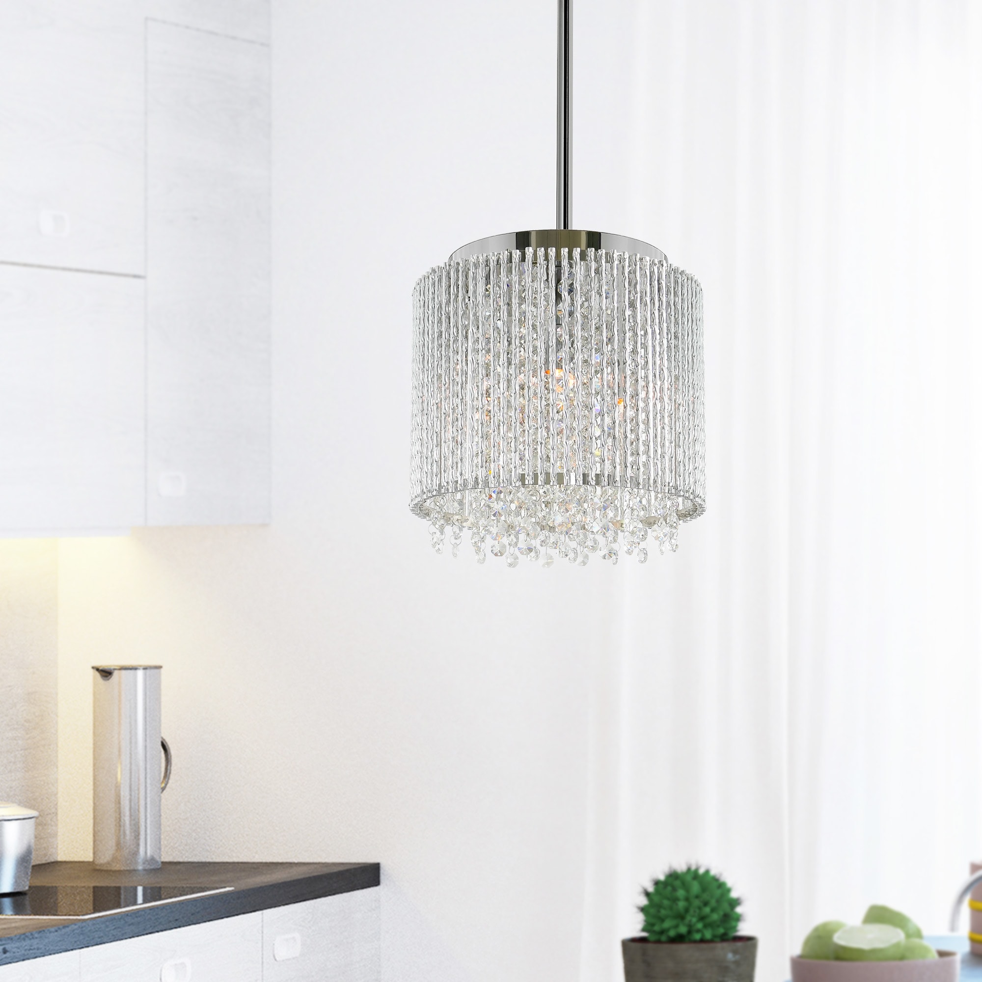 Claire Crystal Chrome 10" Mini Drum Pendant Light