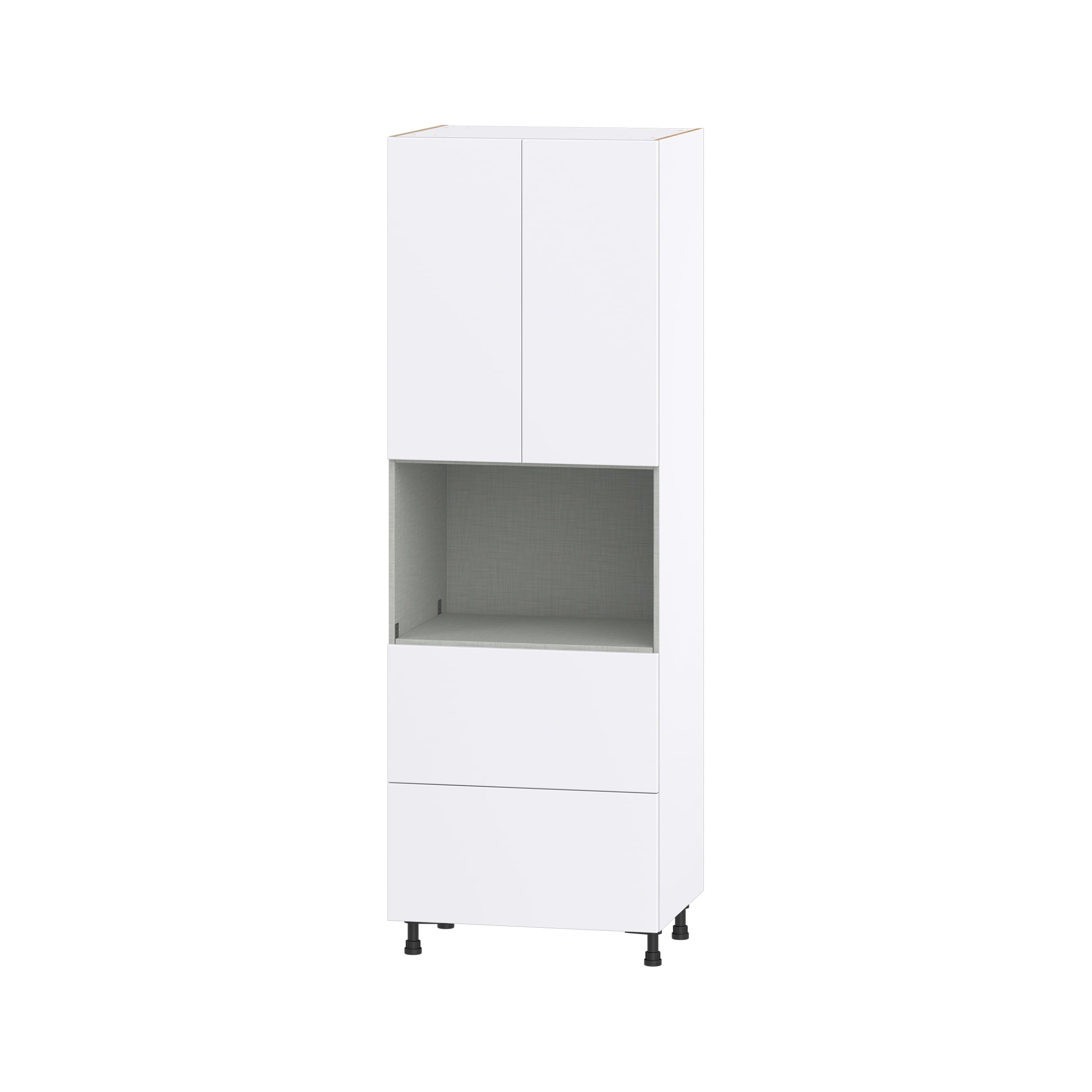 Hugo&Borg DSTM2D3089.5-LA Lasalle 30-in W x 89.5-in H x 24-in D Bright White Slab 2 -Drawers Microwave Pantry Fully assembled Cabinet (Flat Panel Slab)