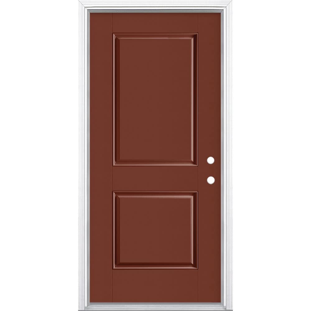 Masonite 1218155 36-in x 80-in x 4-9/16-in Fiberglass No glass Left-hand inswing Fox tail Painted Prehung Front Door with Brickmould Insulating core