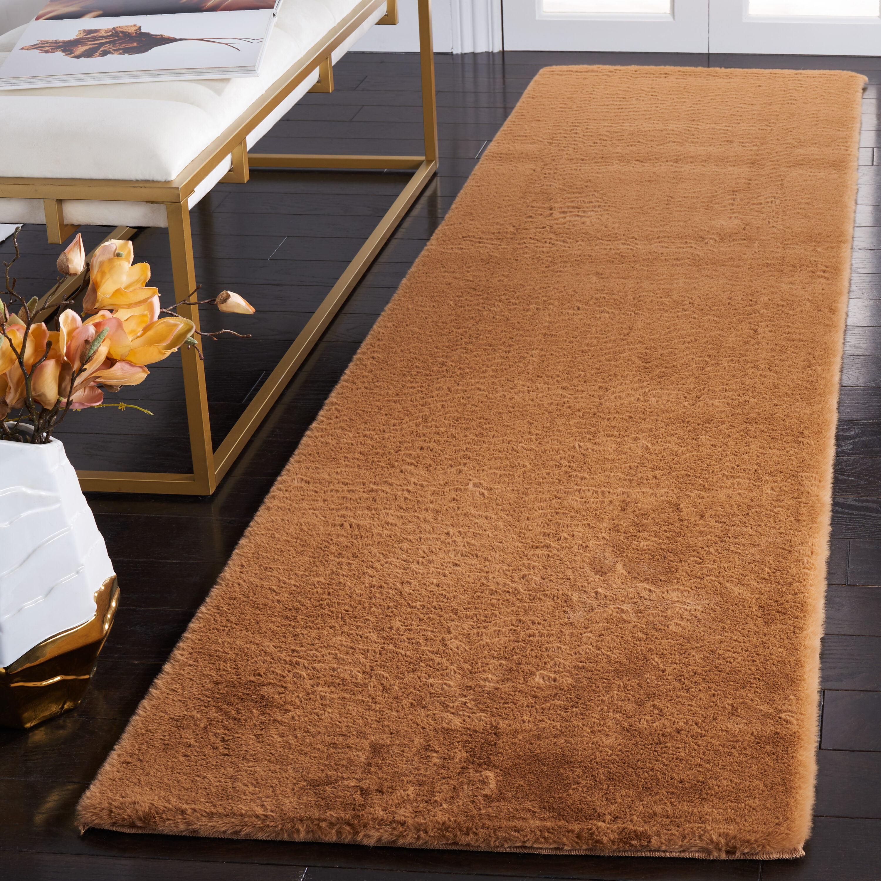Safavieh FRF500T-28 Faux Rabbit Fur 2 x 8 (ft) Loomed Polyester Brown Rectangular Indoor Solid Machine washable Runner rug