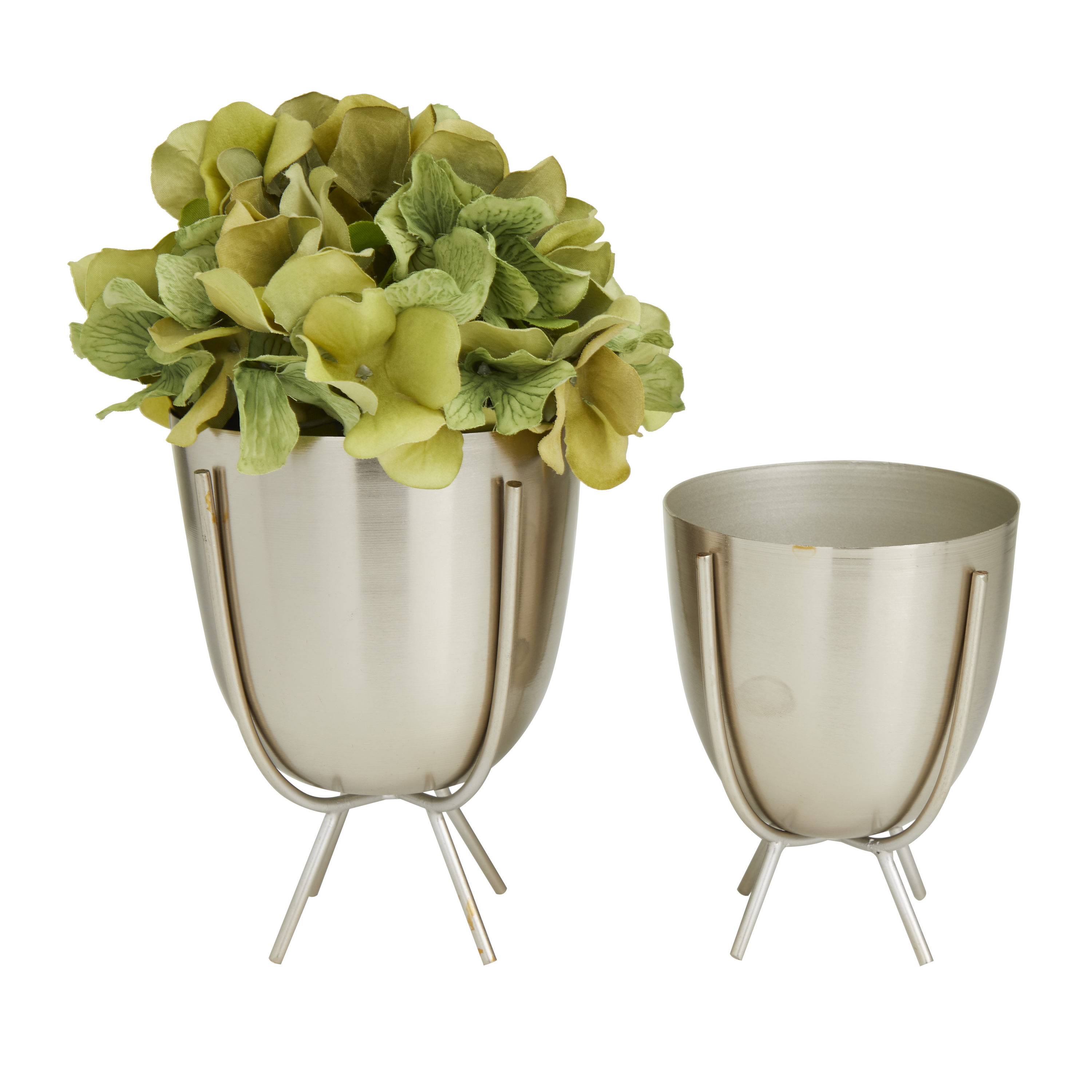Contemporary 7" Silver Metal Round Planter with Stand